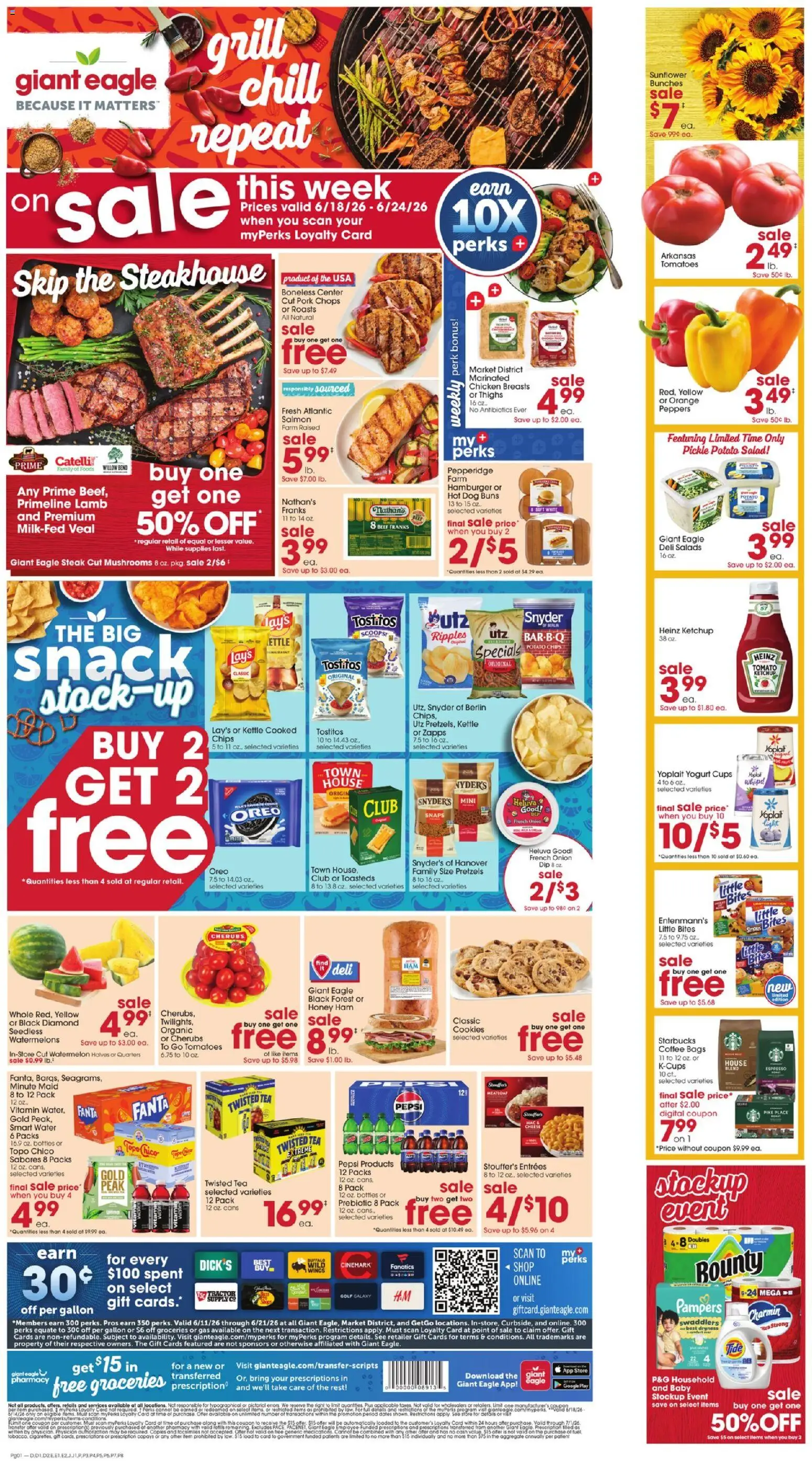 Giant Eagle Weekly Ad - valid from 18.06.2026 | Page: 1 | Products: Cheese, Pork, Cookies, Kettle