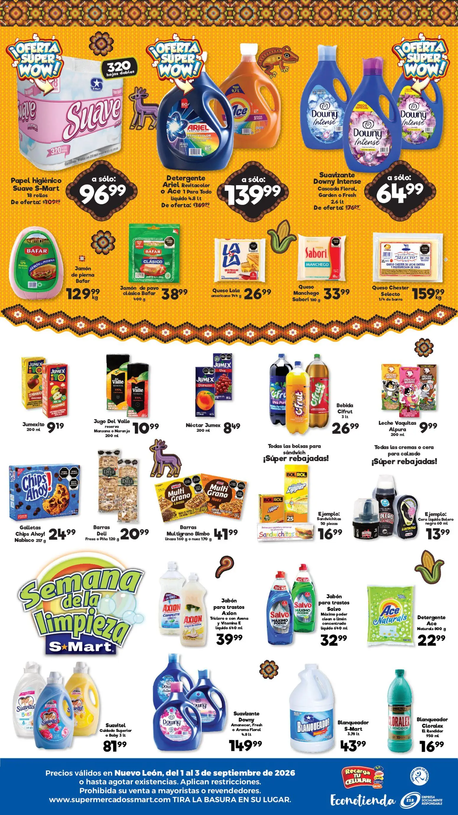 Nuevas ofertas de S-Mart válidas en toda la República Mexicana desde el 01/09/2026. ¡Encuentra las mejores ofertas en S-Mart folleto Ofertas de feria Monterrey! | Página: 2 | Productos: Manzana, Leche entera, Queso, Piña