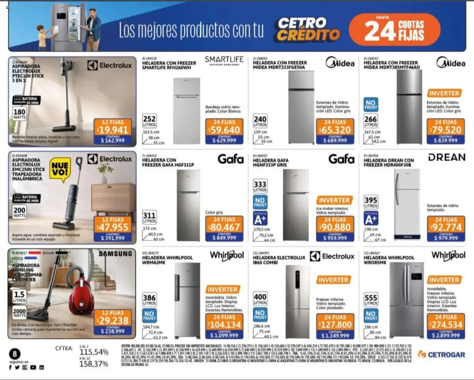 Cetrogar catálogo │ válido desde el 04/08/2026 | Página: 6 | Productos: Aspiradora, Agua, Heladera, Freezer