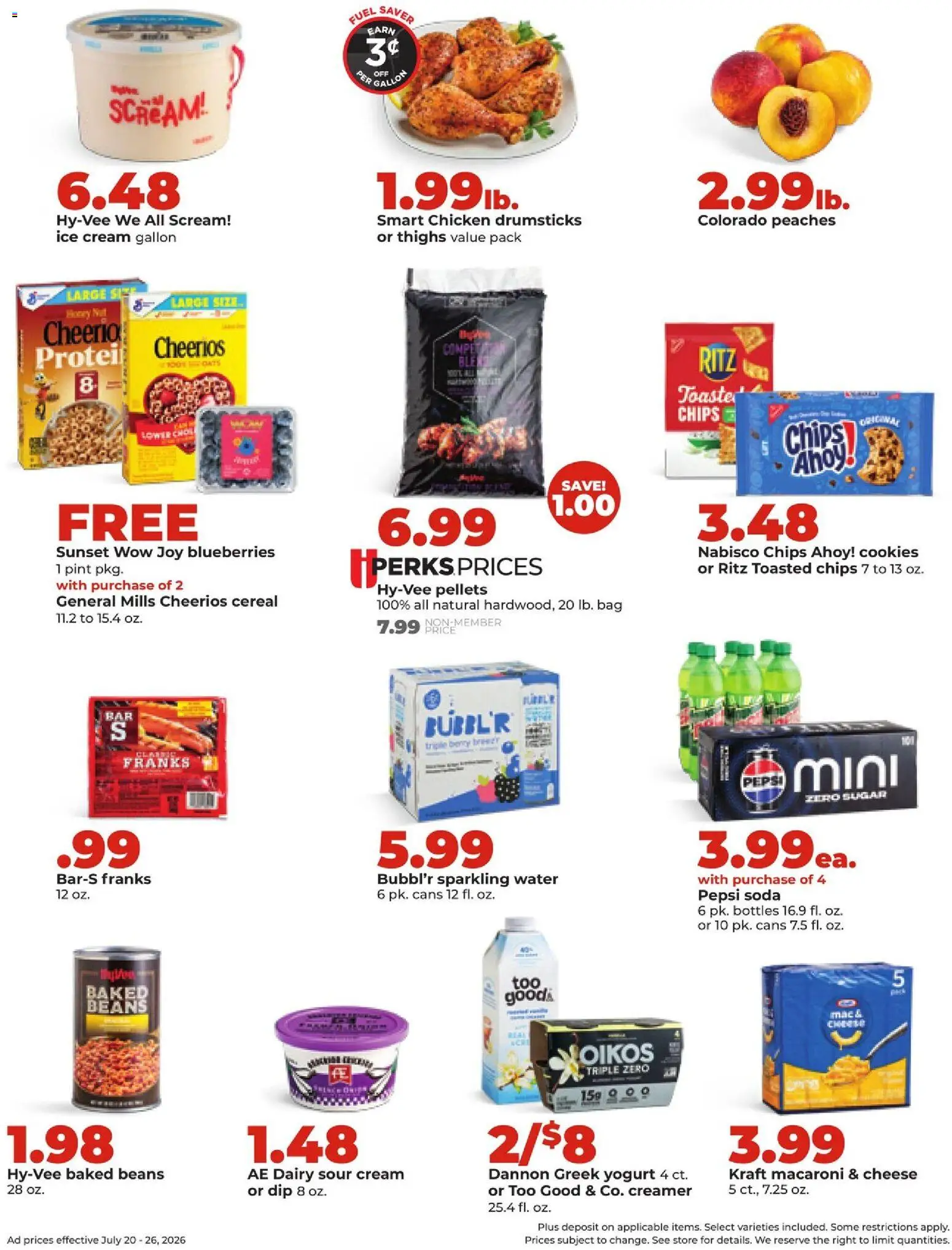 HyVee Weekly Ad - valid from 07/20/2026 | Page: 2 | Products: Cheese, Yogurt, Blueberries, Bag