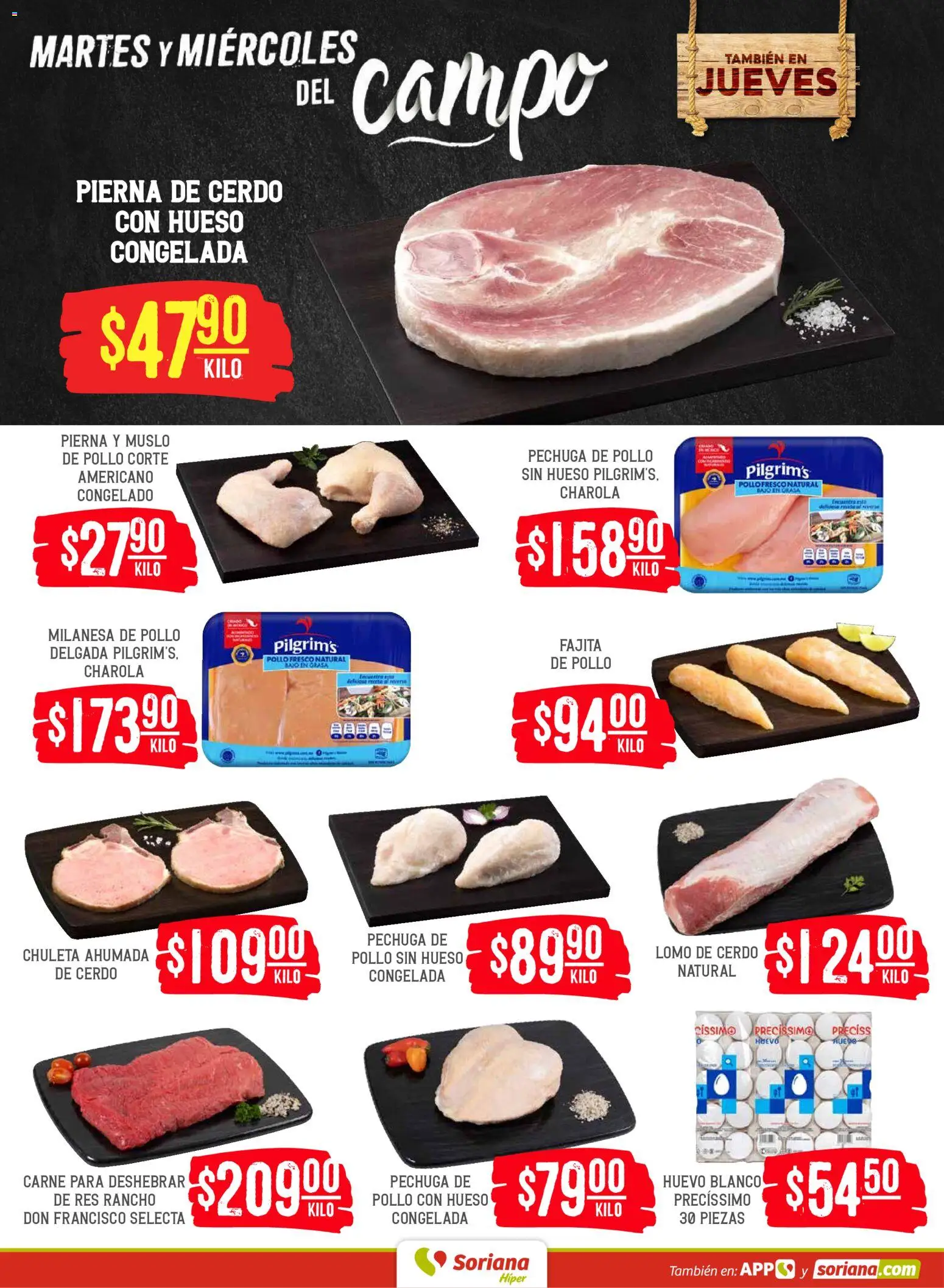 Nuevas ofertas de Soriana válidas en toda la República Mexicana desde el 19.05.2026. ¡Encuentra las mejores ofertas en Soriana Martes y Miércoles del Campo Híper: Juárez! | Página: 4 | Productos: Milanesa, Huevo, Cerdo, Res