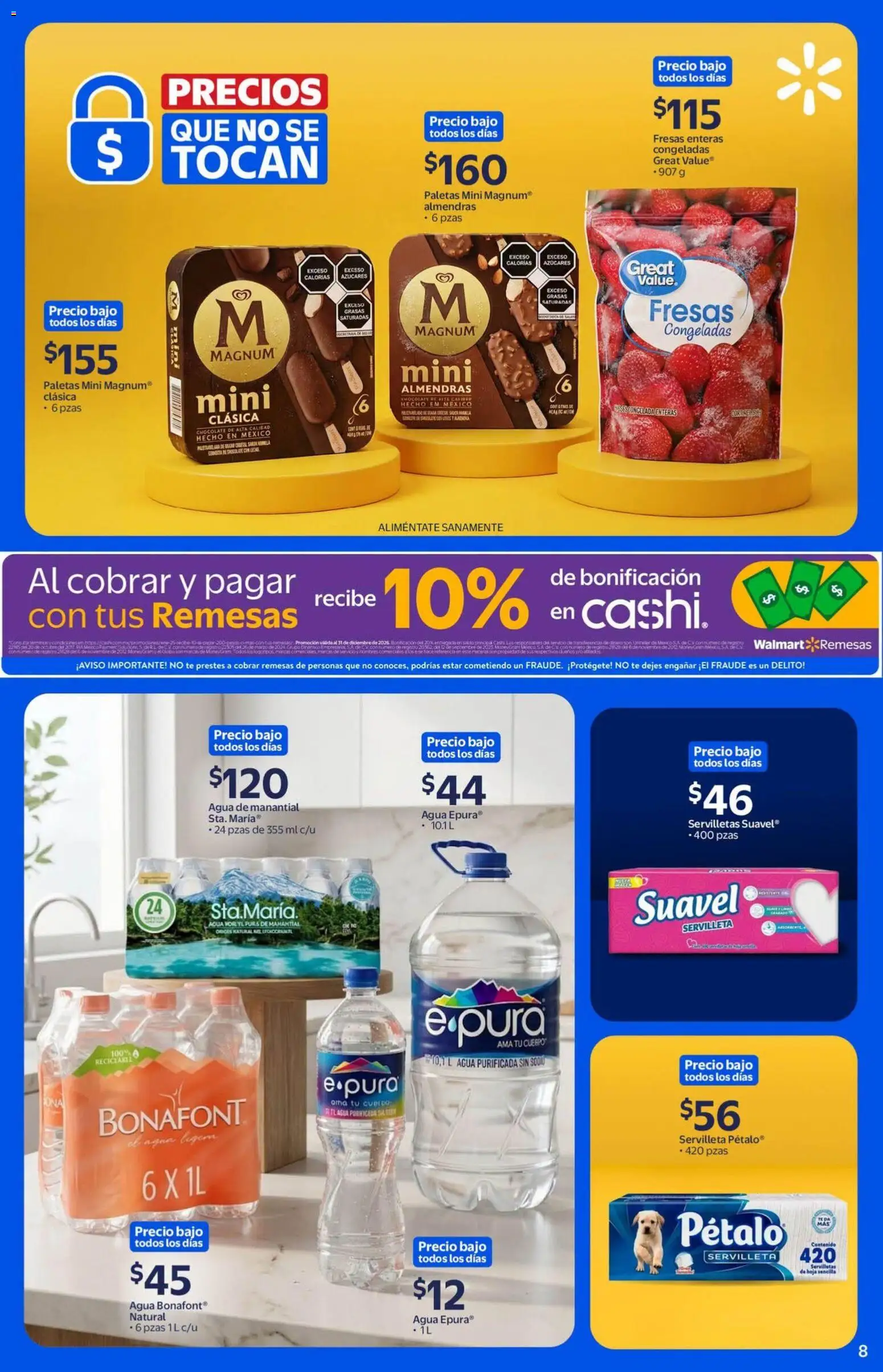Nuevas ofertas de Walmart válidas en toda la República Mexicana desde el 20/08/2026. ¡Encuentra las mejores ofertas en Walmart folleto! | Página: 8 | Productos: Almendras, Paletas, Fresas, Servilletas