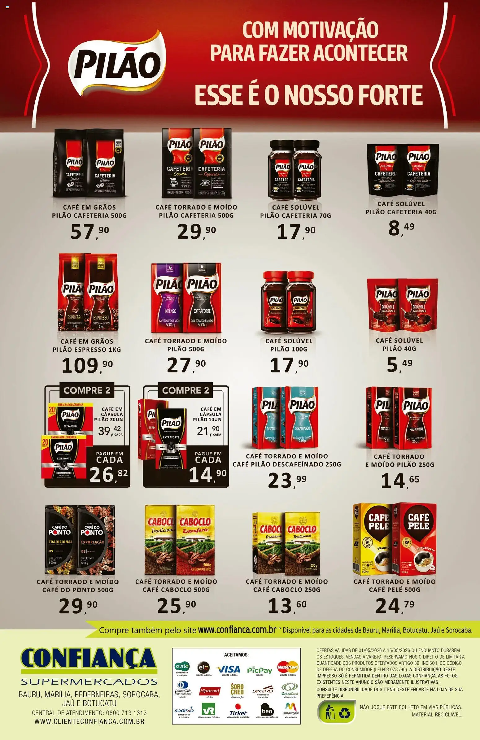 Confiança Folheto - válido de 01.05.2026 | Página: 2 | Produtos: Leite, Café, Café pilão, Café solúvel