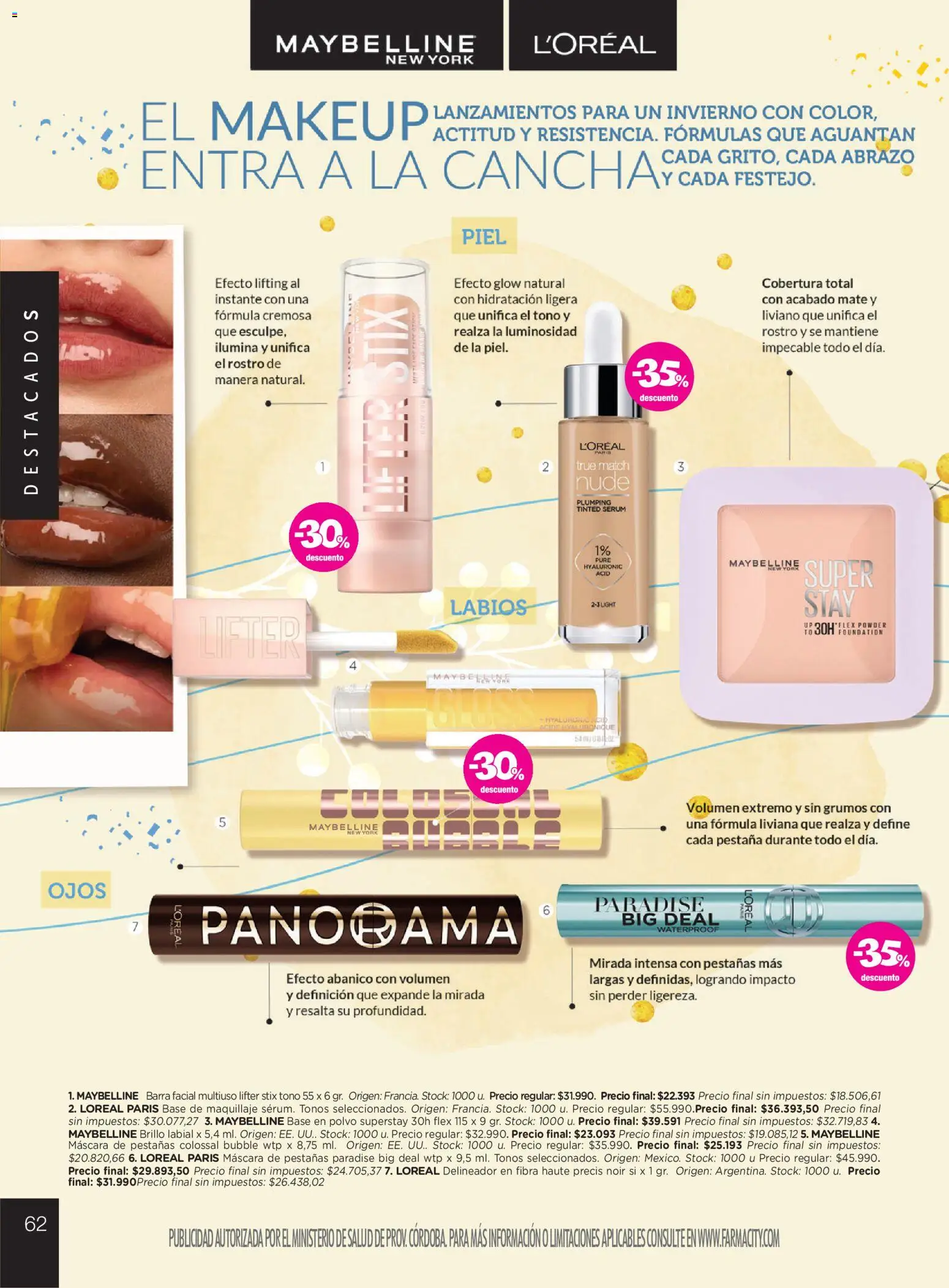 Farmacity catálogo │ válido desde el 02.06.2026 | Página: 62 | Productos: Base de maquillaje, Máscara, Delineador, Brillo