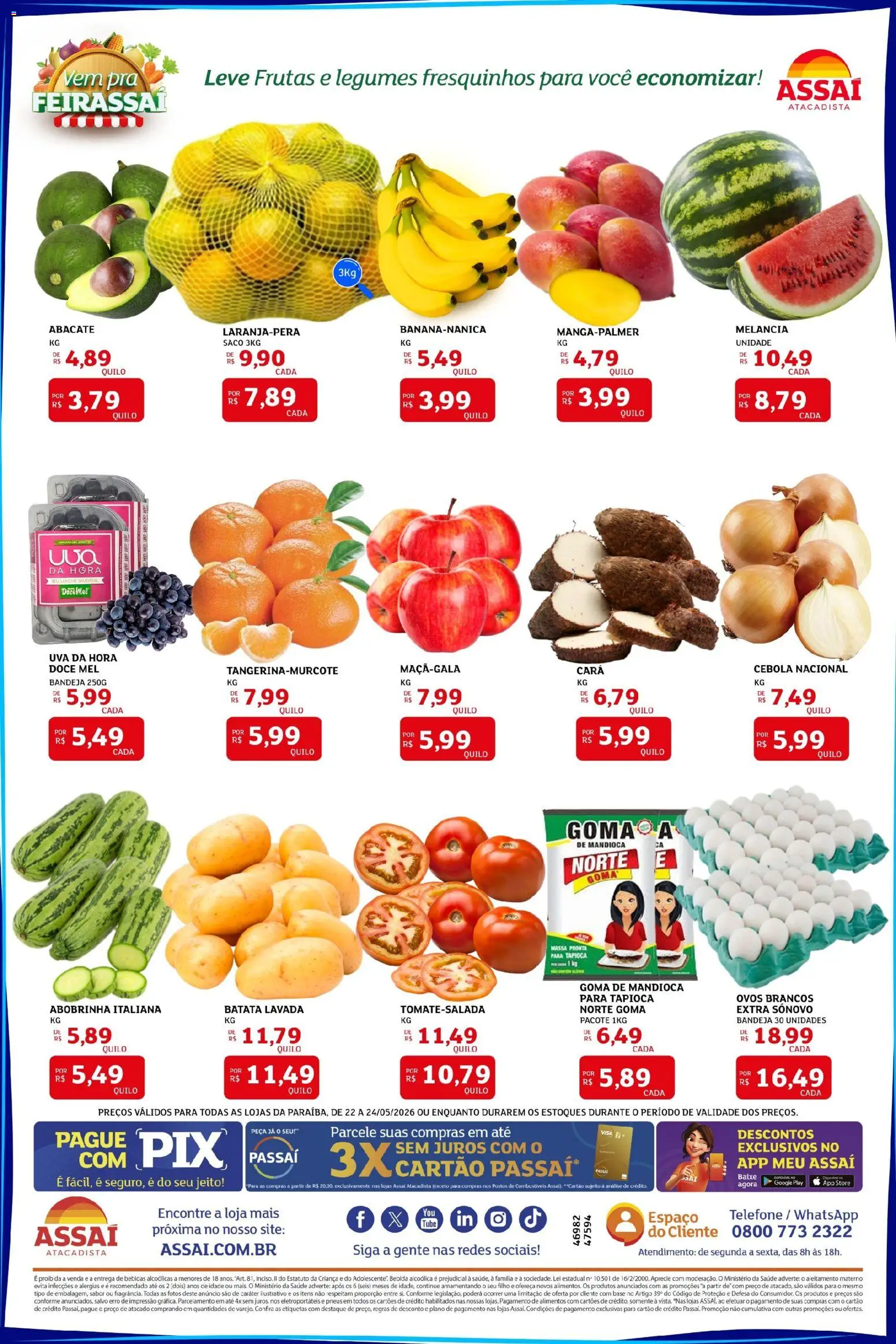Assaí Atacadista Folheto - válido de 22.05.2026 | Página: 3 | Produtos: Ovos, Massa, Mel, Telefone