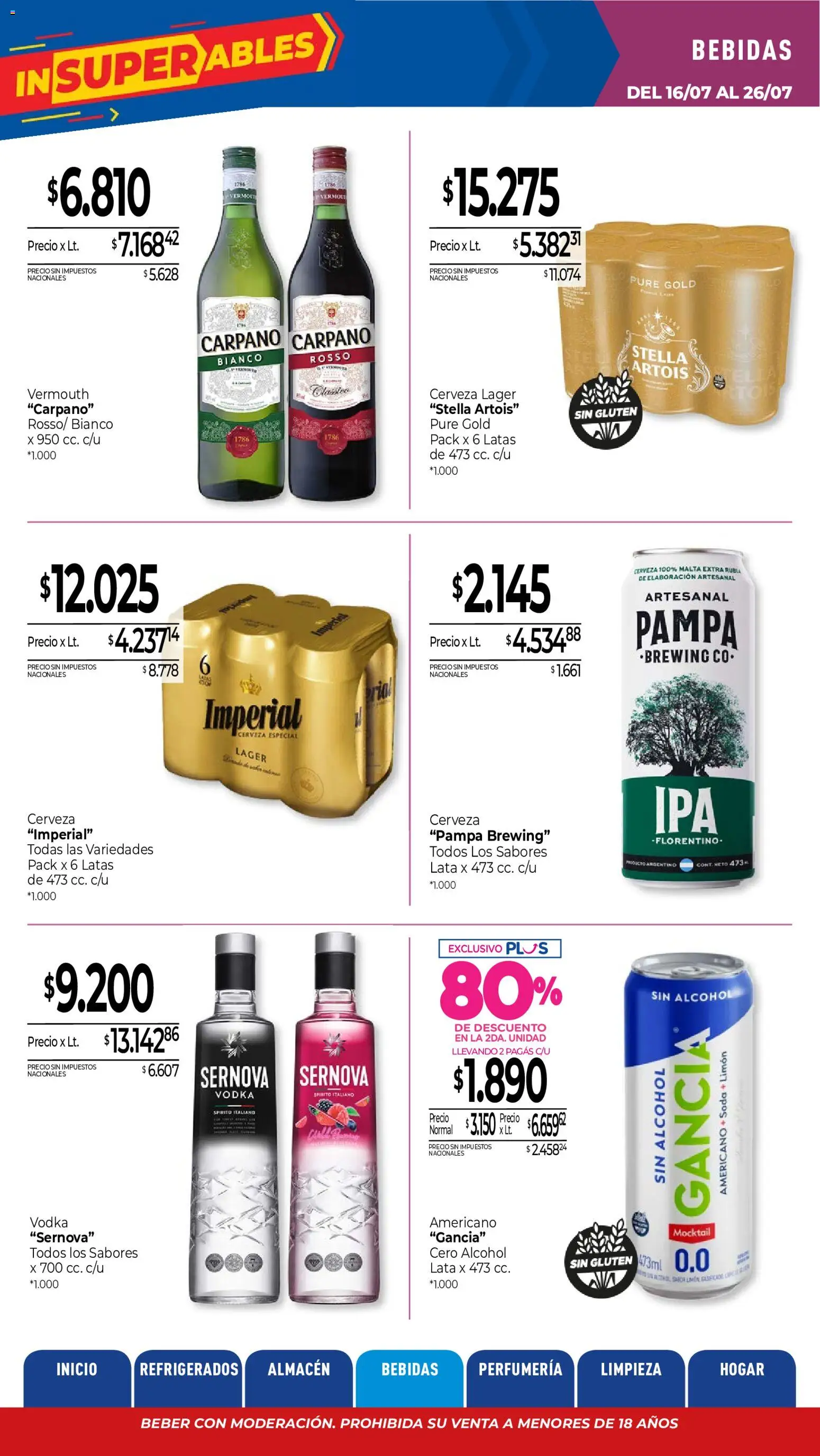 La Anonima catálogo │ válido desde el 16/07/2026 | Página: 16 | Productos: Vodka, Soda, Limón, Cerveza