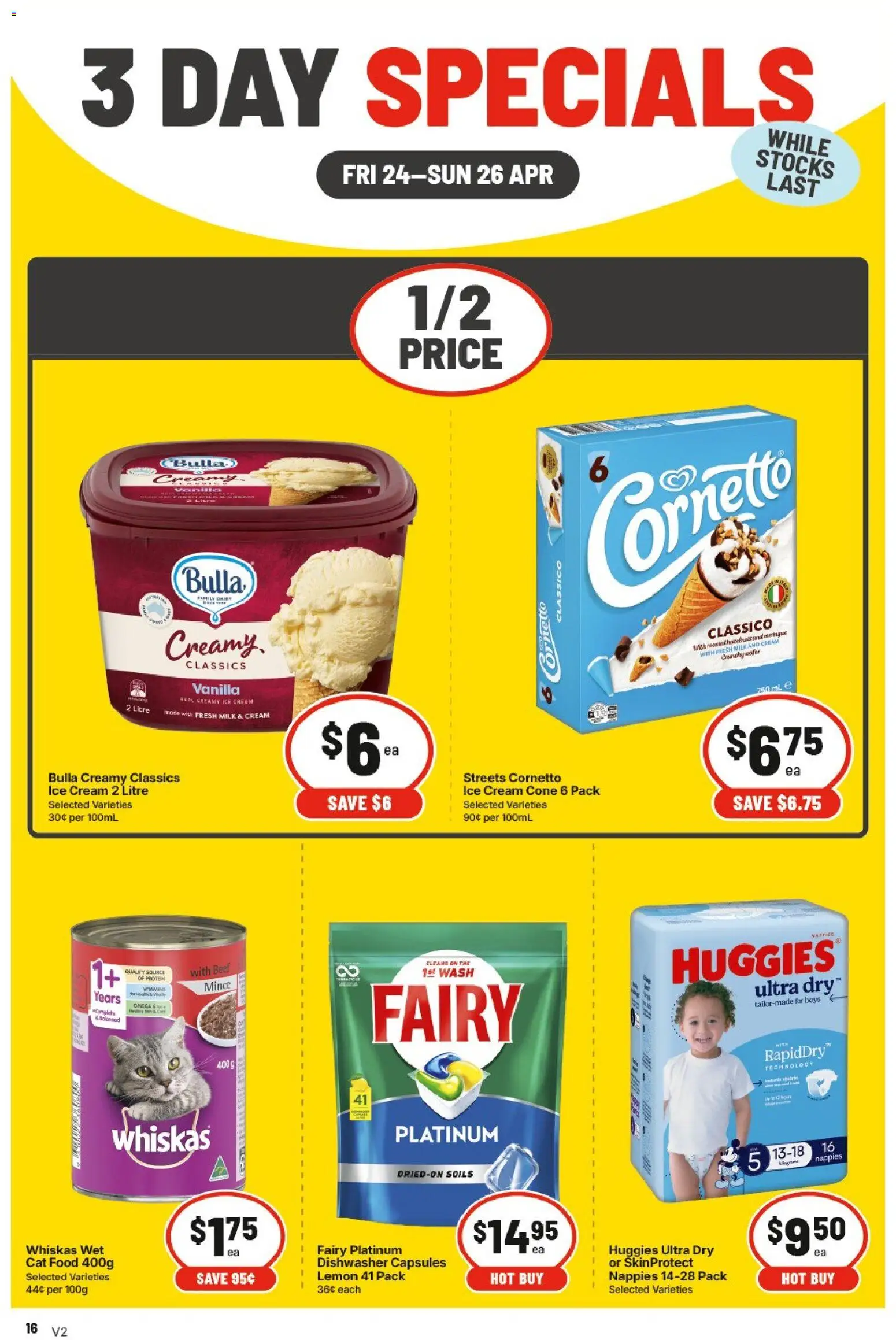 IGA catalogue - valid from 24.04.2026 | Page: 3 | Products: Milk, Dishwasher capsules, Lemon, Dishwasher