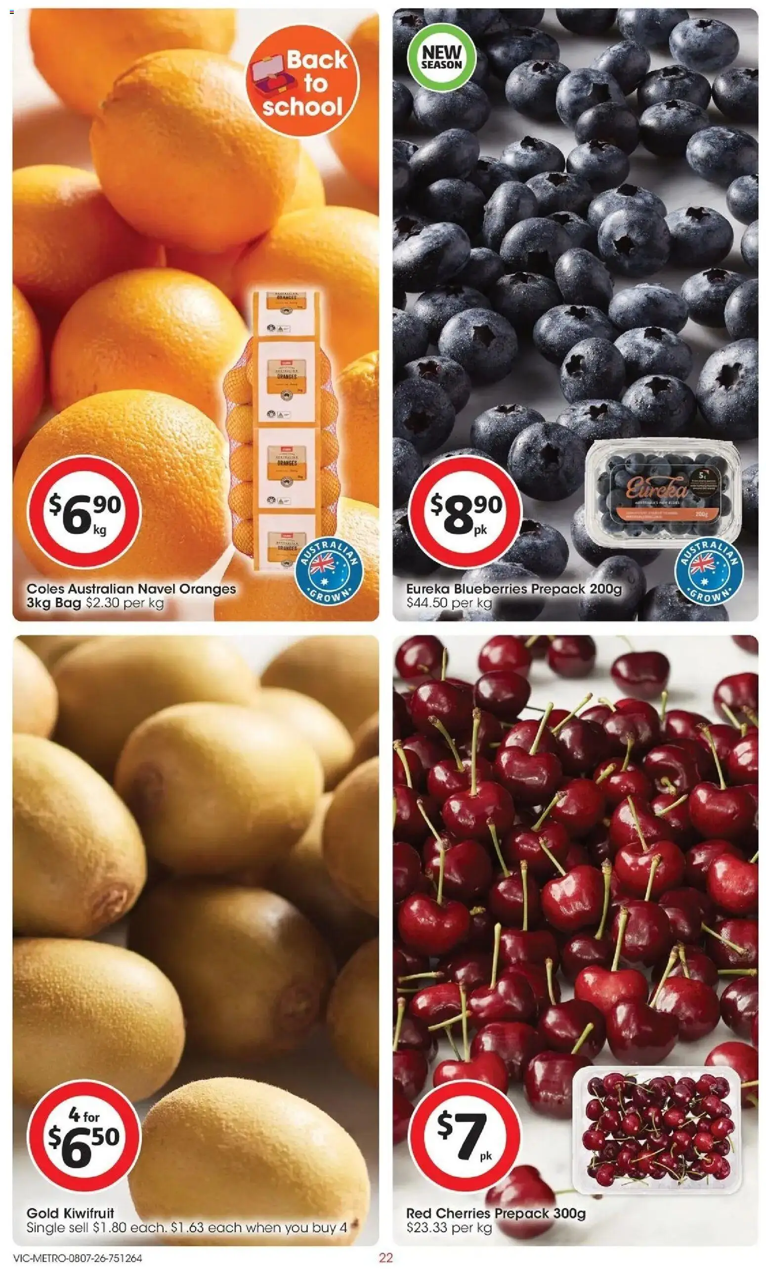 Coles catalogue - valid from 07/07/2026 | Page: 22 | Products: Oranges, Kiwifruit, Blueberries, Bag