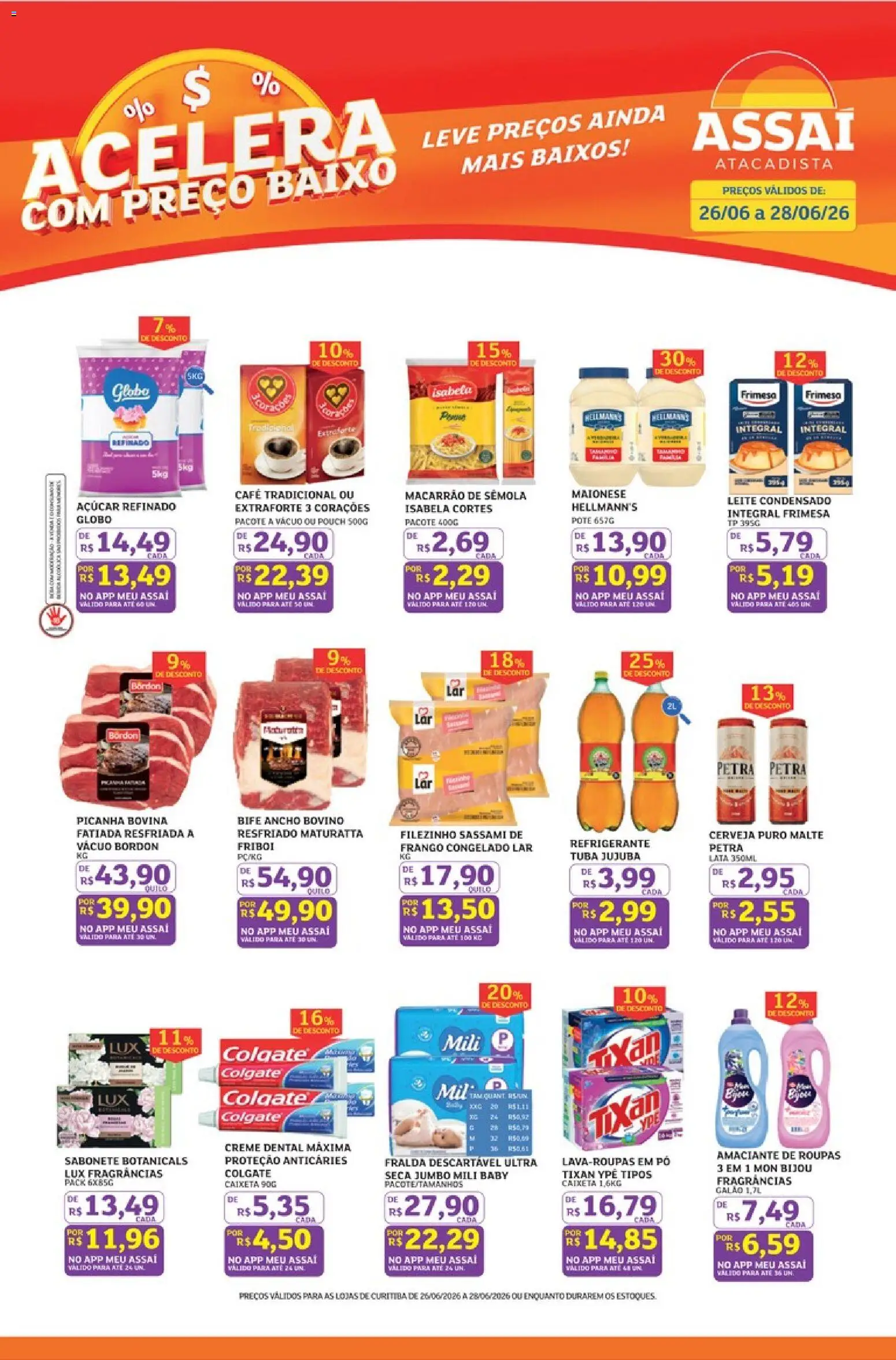 Assaí Atacadista Folheto - válido de 26/06/2026 | Página: 1 | Produtos: Baixo, Açúcar, Refrigerante, Amaciante