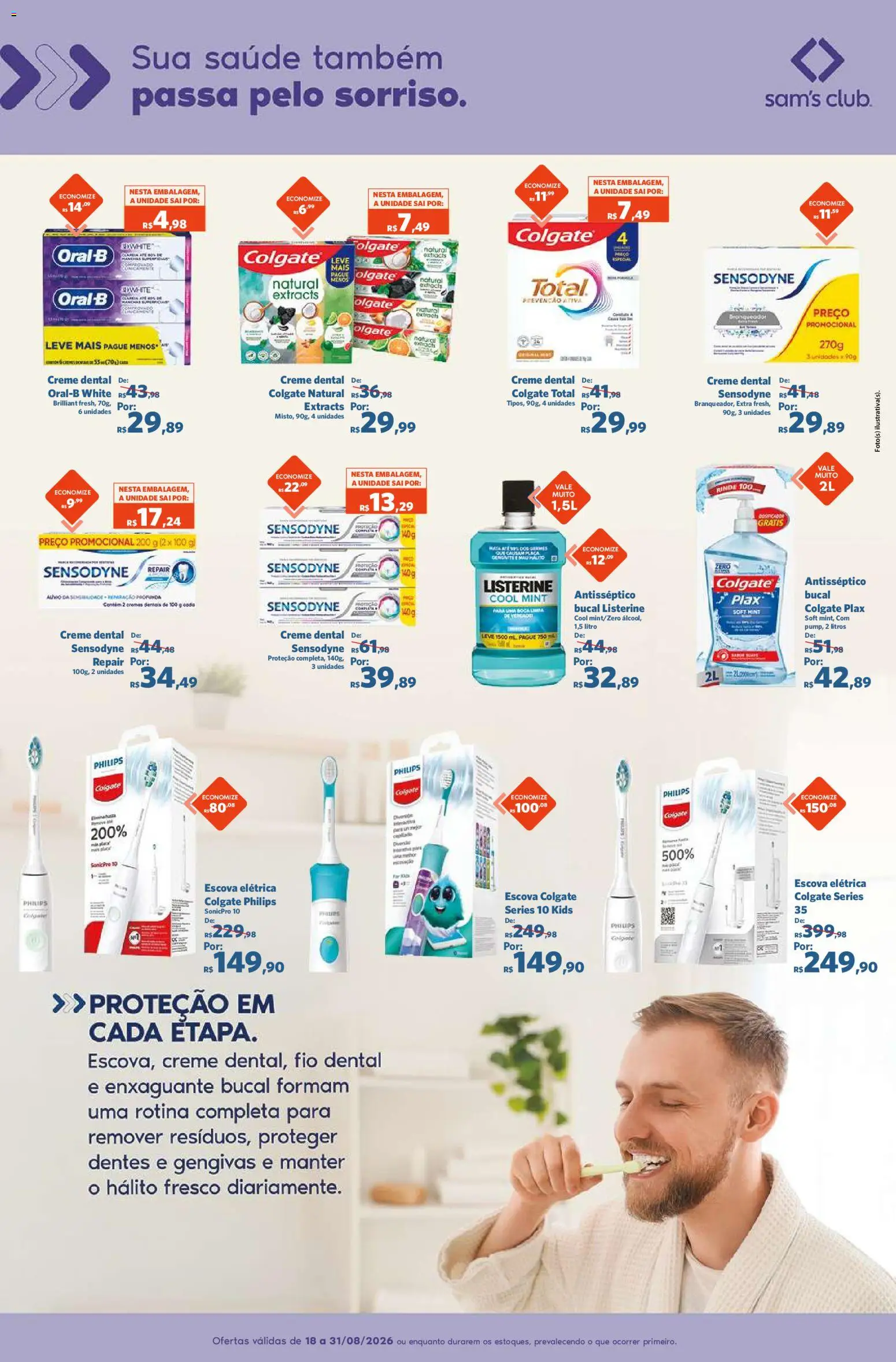 Sam's Club Folheto - válido de 18/08/2026 | Página: 10 | Produtos: Alho, Enxaguante bucal, Listerine, Fio dental