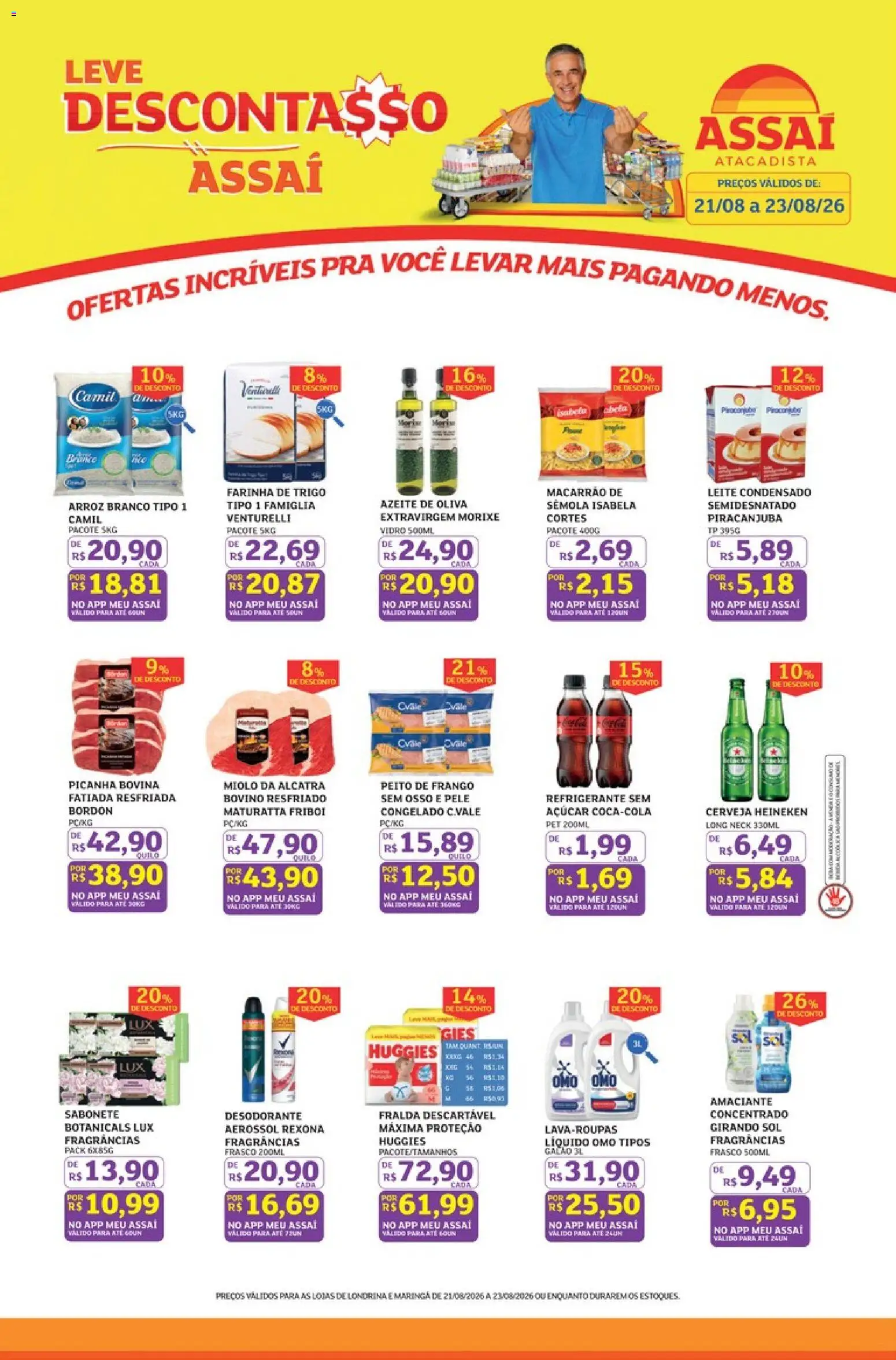 Assaí Atacadista Folheto - válido de 21/08/2026 | Página: 1 | Produtos: Picanha, Leite, Arroz, Amaciante