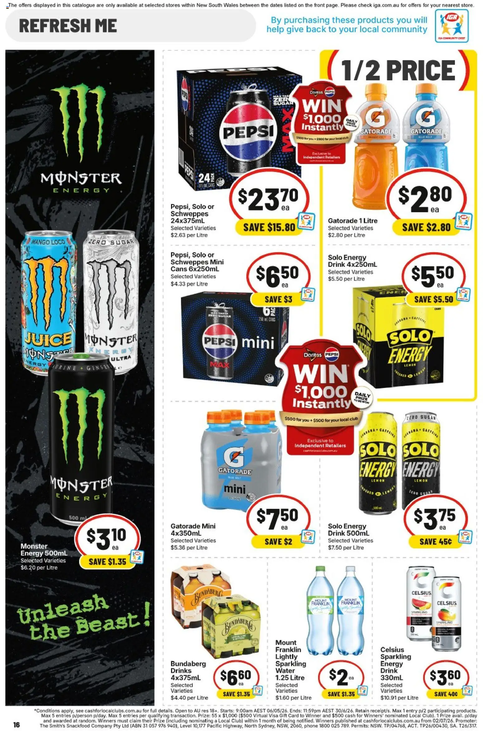 IGA catalogue - valid from 03.06.2026 | Page: 16 | Products: Energy drink, Juice, Sugar, Phone