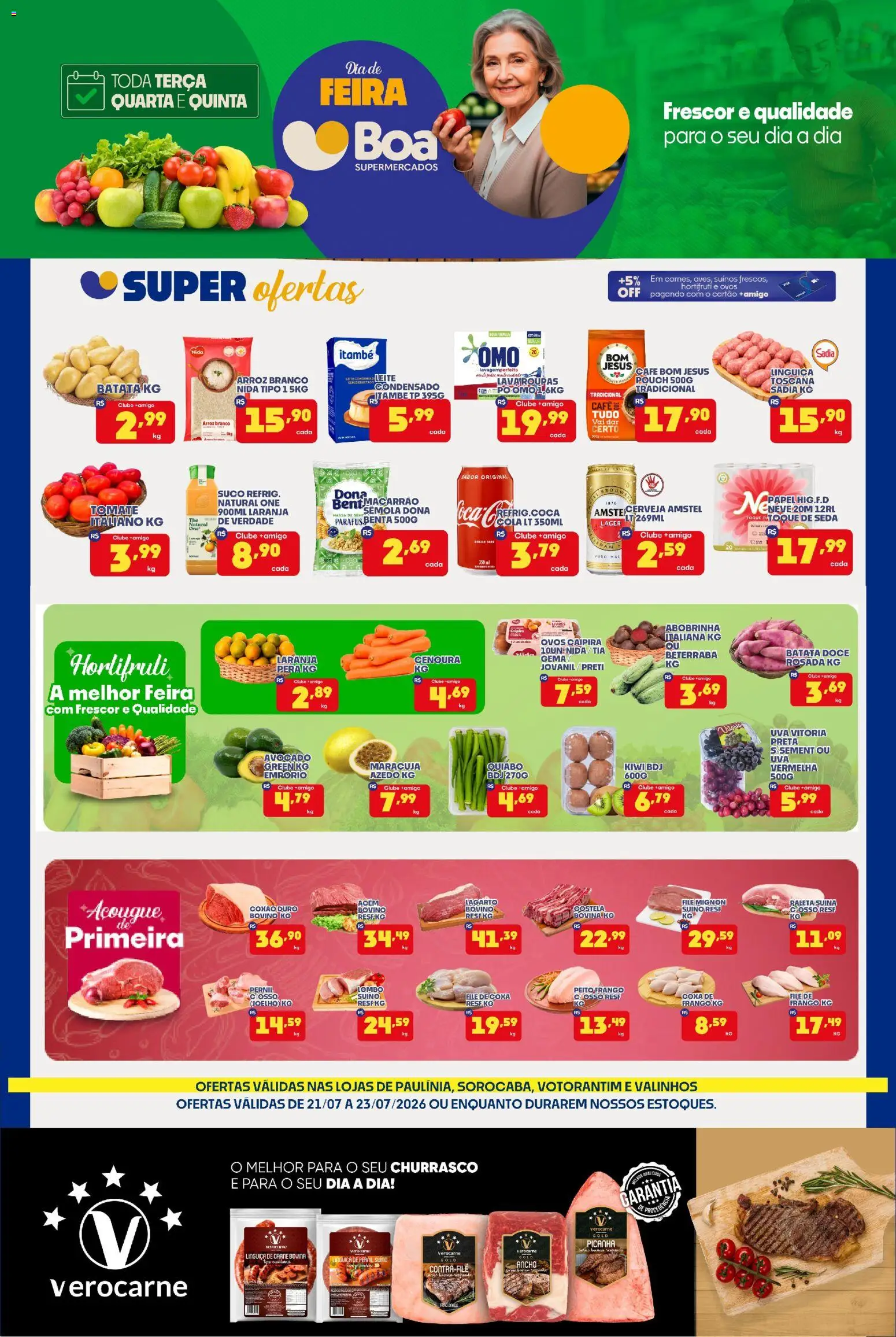 Boa Supermercados Folheto - válido de 21/07/2026 | Página: 1 | Produtos: Abobrinha, Pernil, Leite, Macarrão