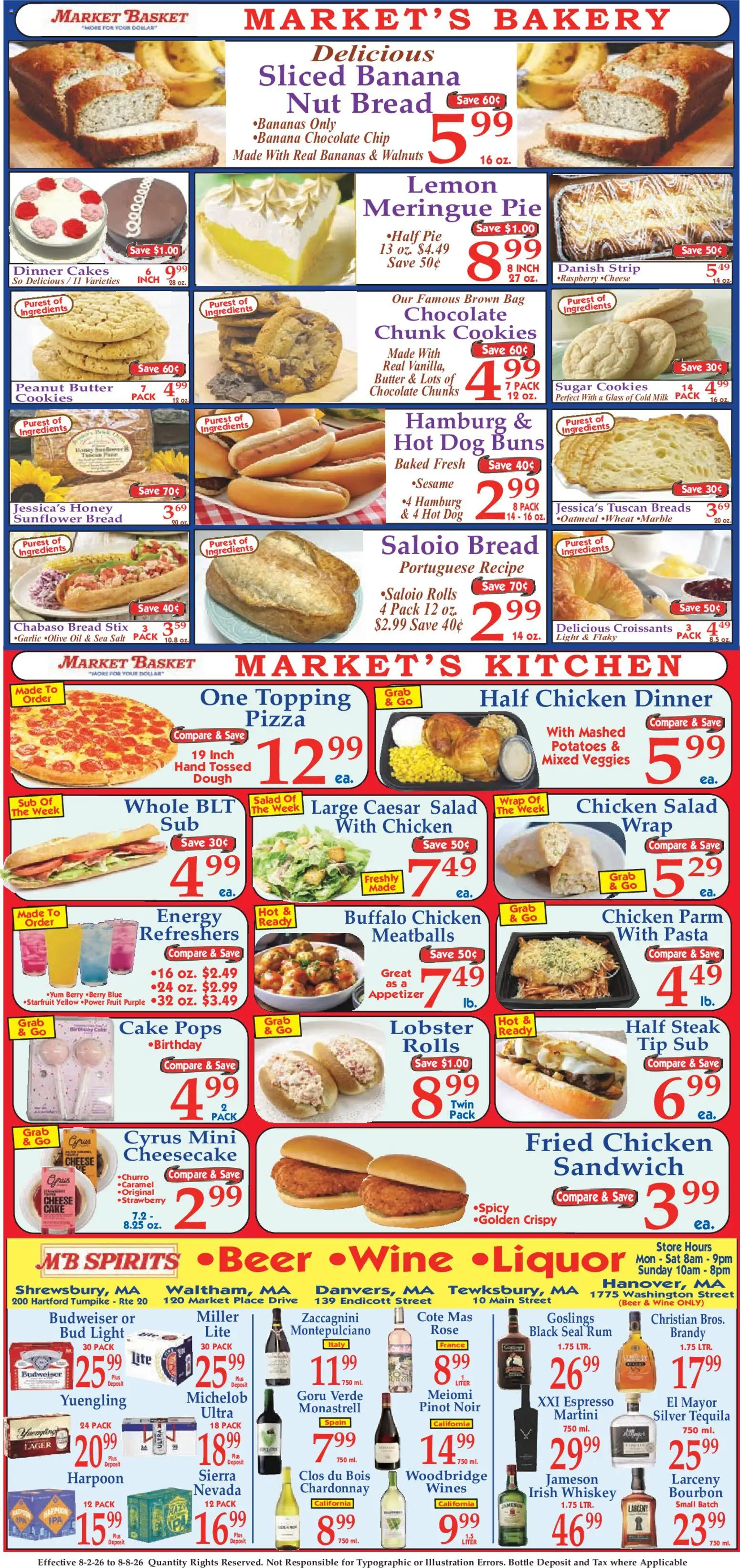 Market Basket Ad - valid from 08/02/2026 | Page: 8 | Products: Milk, Butter, Bananas, Cheesecake
