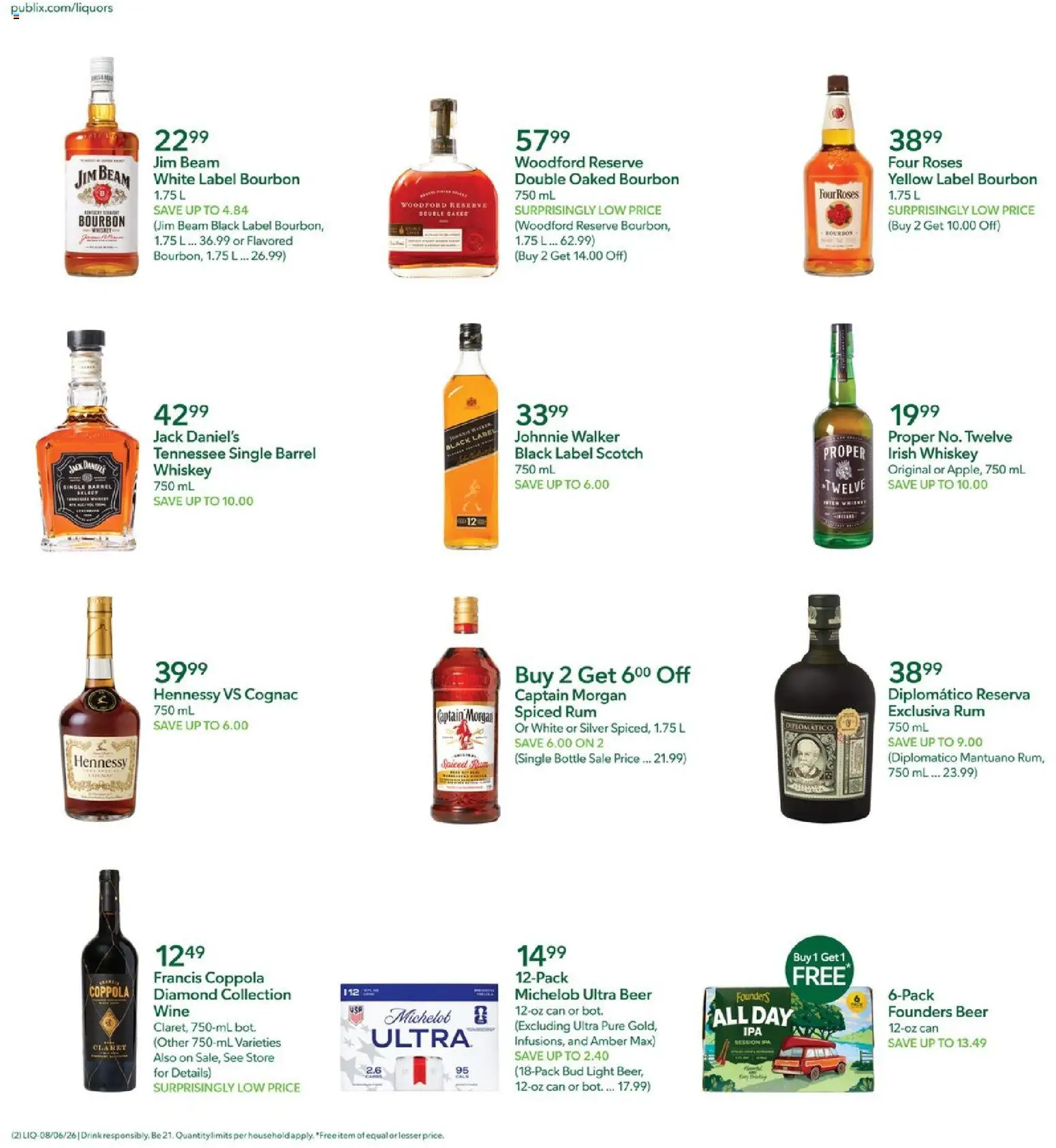 Publix Liquor Ad - valid from 08/06/2026 | Page: 2 | Products: Wine, Beer, Bourbon, Whiskey