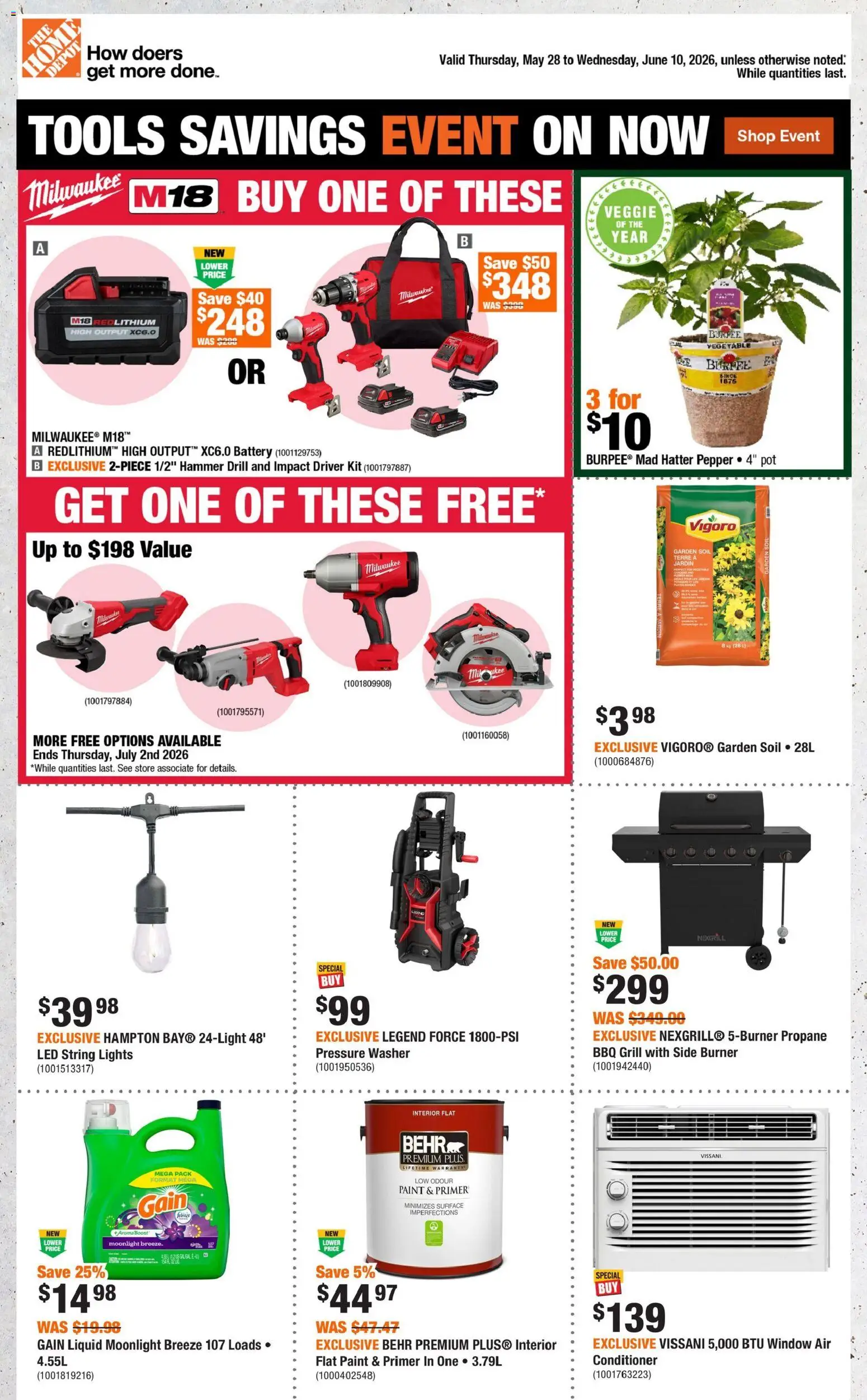 Home Depot flyer valid from 28.05.2026 | Page: 1 | Products: Grill, Conditioner, Battery