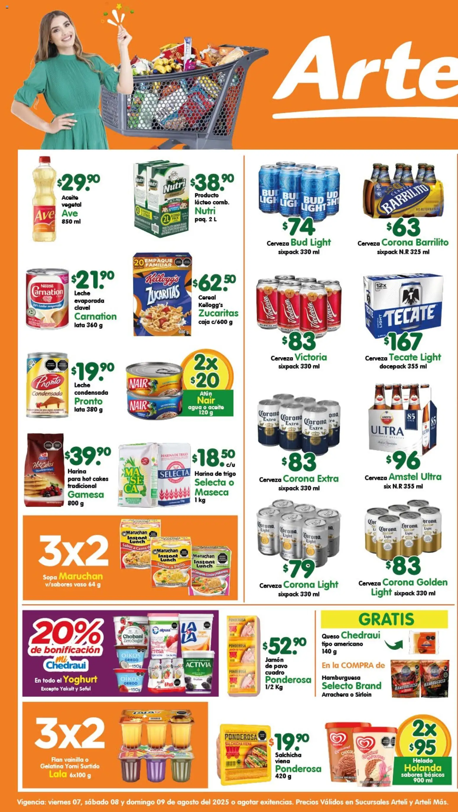 Nuevas ofertas de Arteli válidas en toda la República Mexicana desde el 07/08/2026. ¡Encuentra las mejores ofertas en Arteli folleto! | Página: 1 | Productos: Salchicha, Agua, Aceite, Helado
