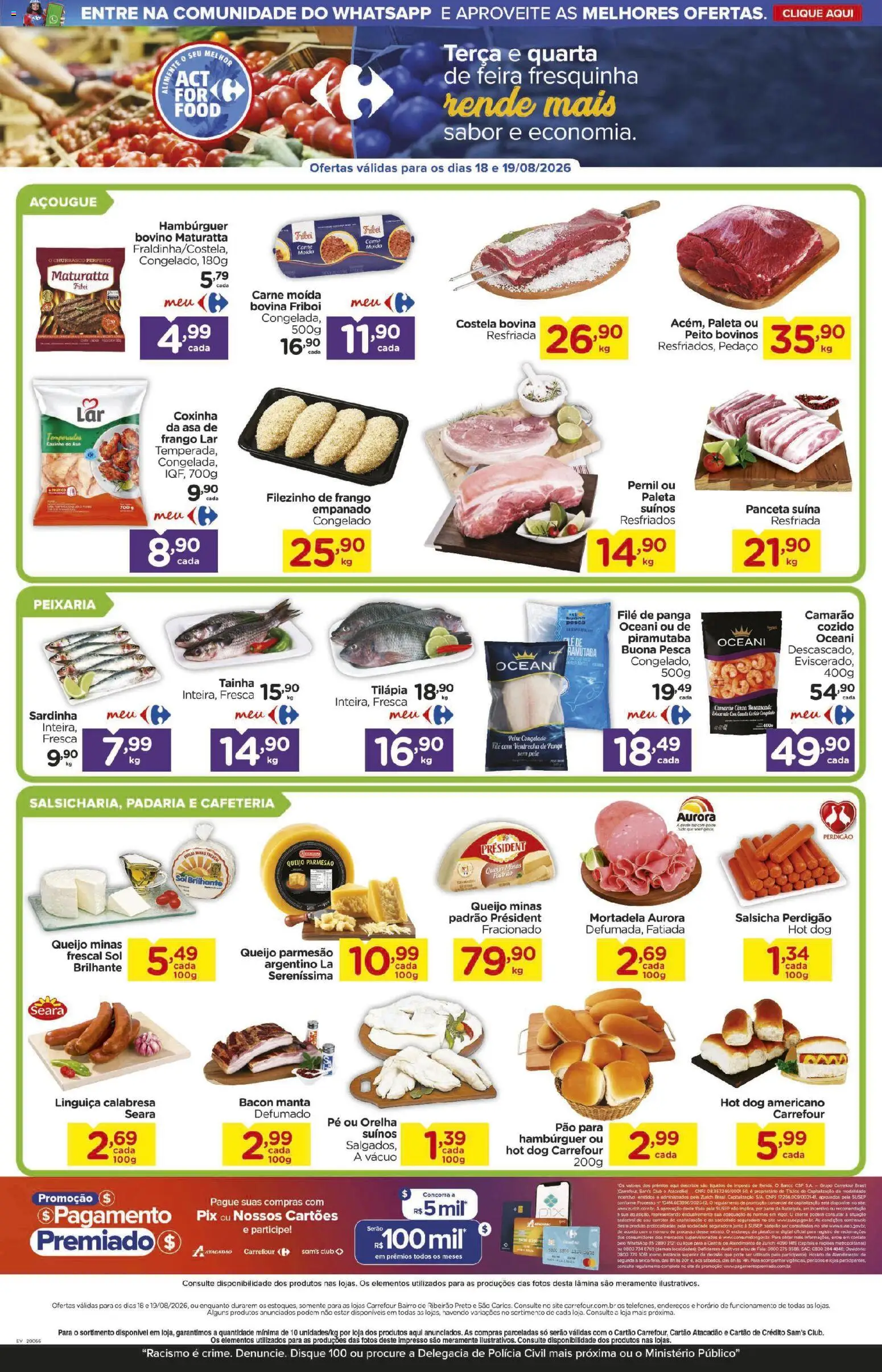 Carrefour Bairro Folheto - válido de 18/08/2026 | Página: 2 | Produtos: Carne moída bovina, Mortadela, Parmesão, Queijo parmesão