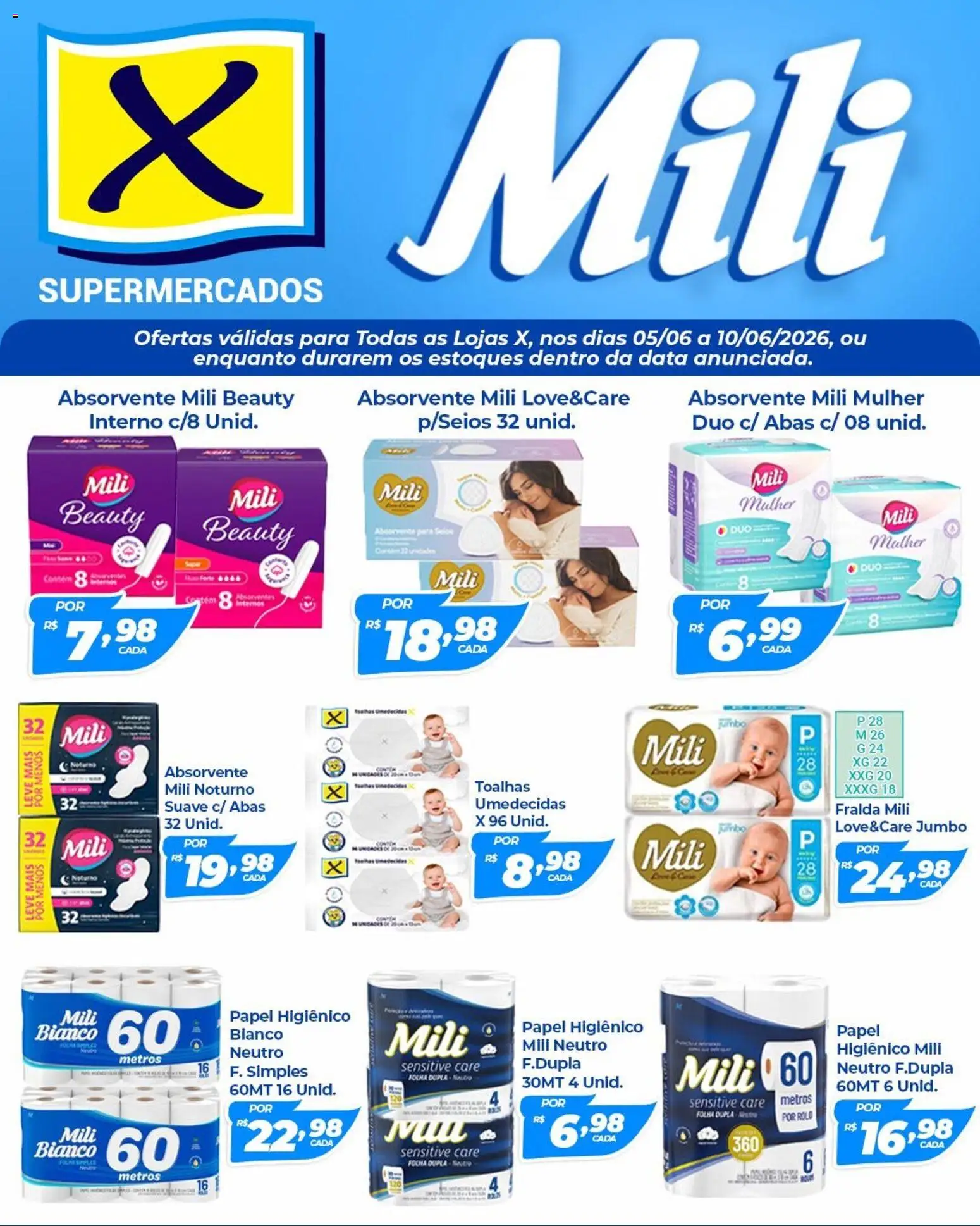 X Supermercados Folheto - válido de 05.06.2026 | Página: 1 | Produtos: Rolo, Absorvente, Papel higiênico