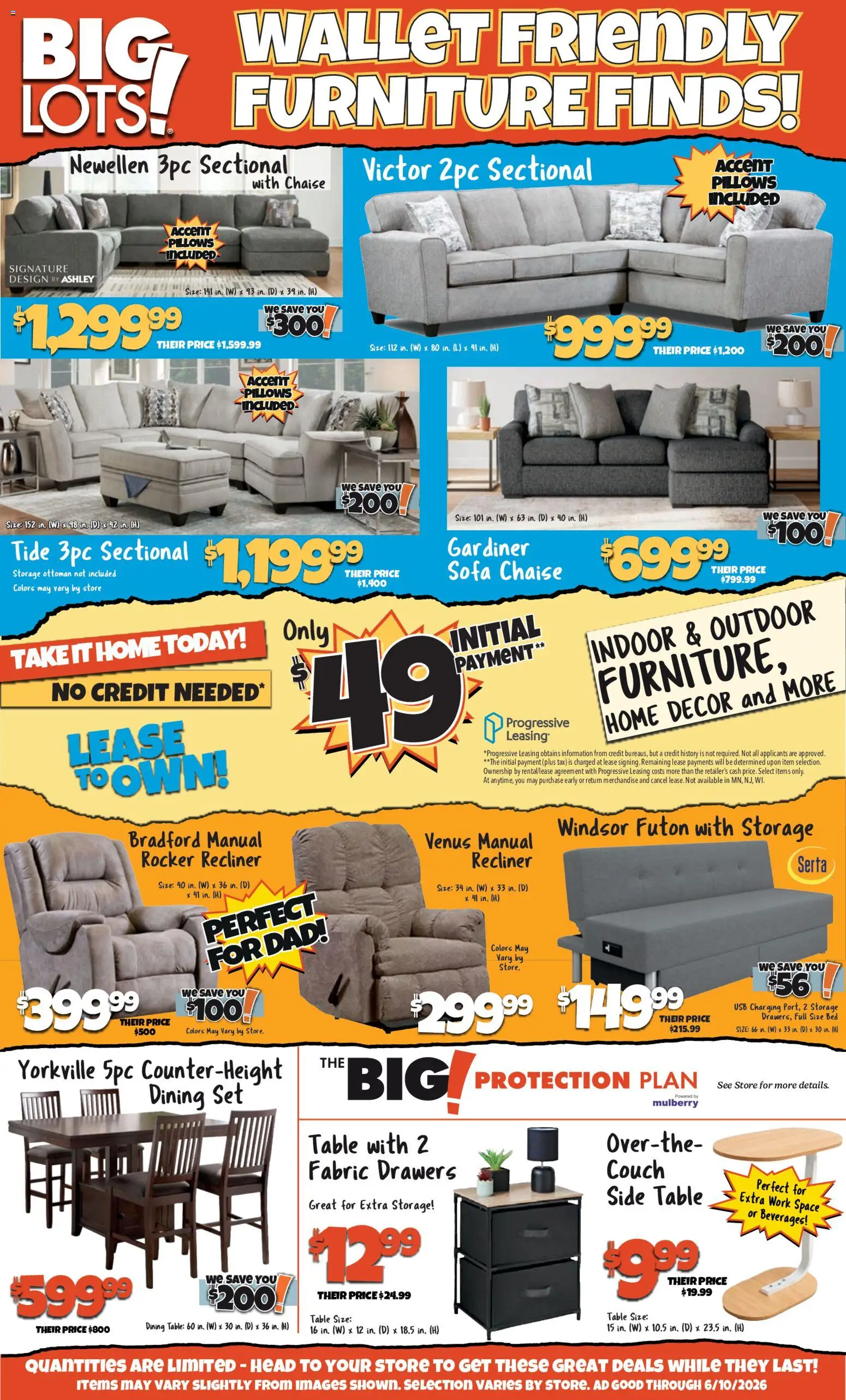 Big Lots Weekly Ad - valid from 04.06.2026 | Page: 2 | Products: Bed, Sofa, Table, Usb