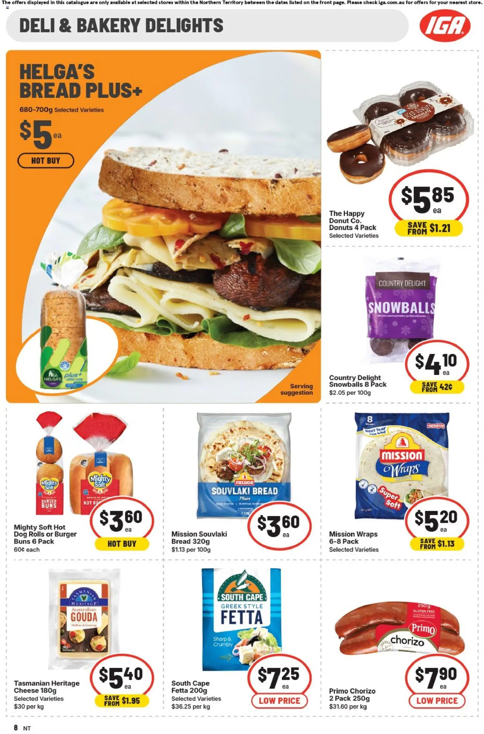IGA catalogue - valid from 03.06.2026 | Page: 8 | Products: Cheese, Donuts, Bread, Bakery