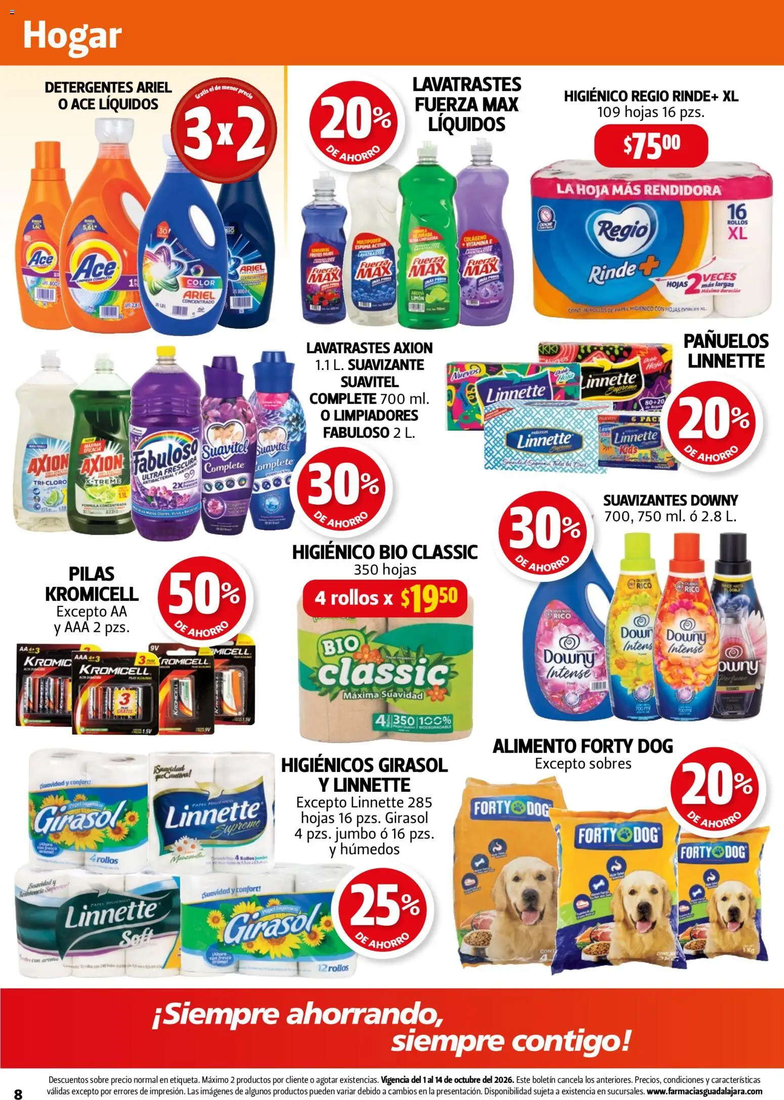Nuevas ofertas de Farmacia Guadalajara válidas en toda la República Mexicana desde el 01/10/2026. ¡Encuentra las mejores ofertas en Farmacia Guadalajara catálogo! | Página: 8 | Productos: Suavizante, Papel higiénico, Sobre, Pilas