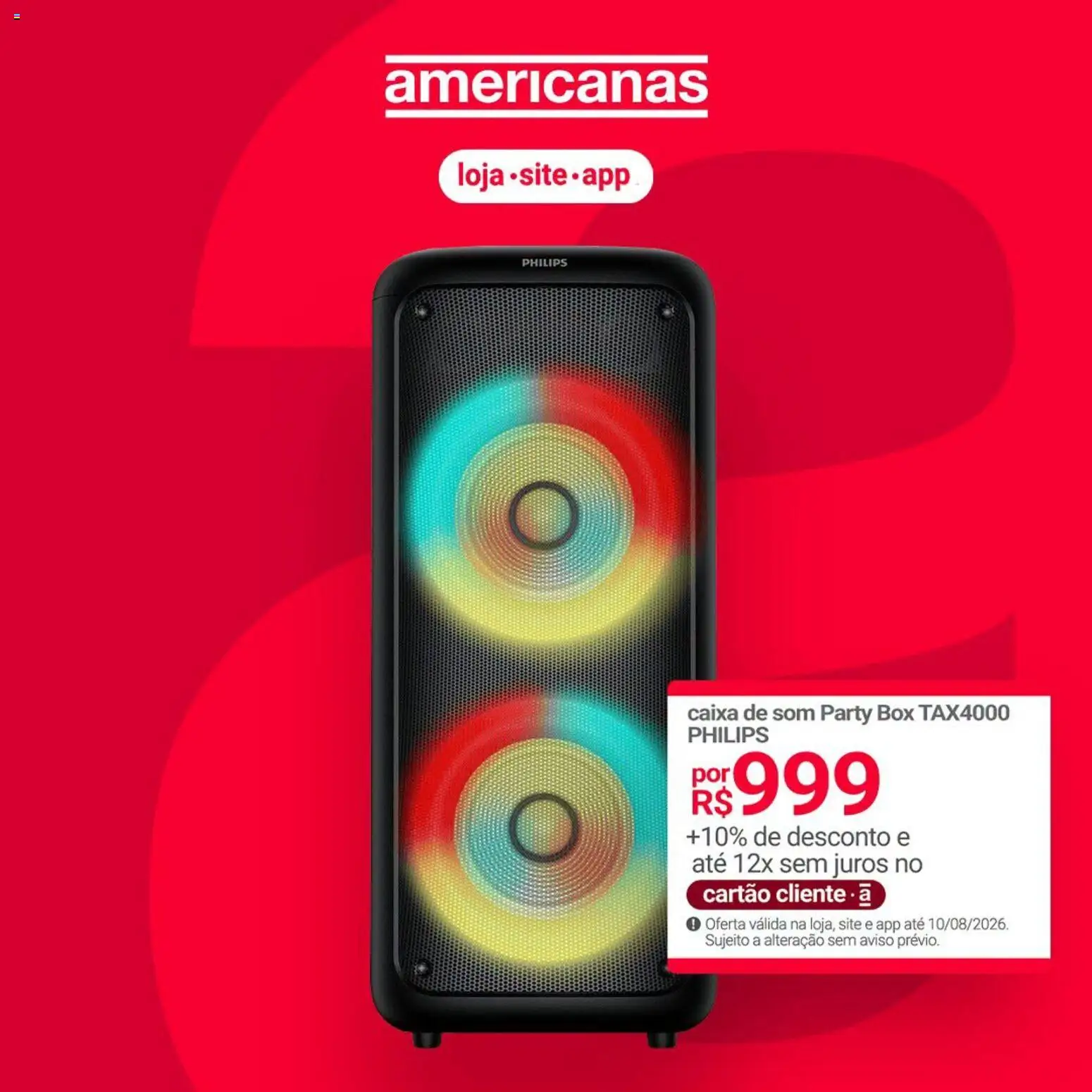 Lojas Americanas Folheto - válido de 10/08/2026 | Página: 3 | Produtos: Caixa de som, Caixa