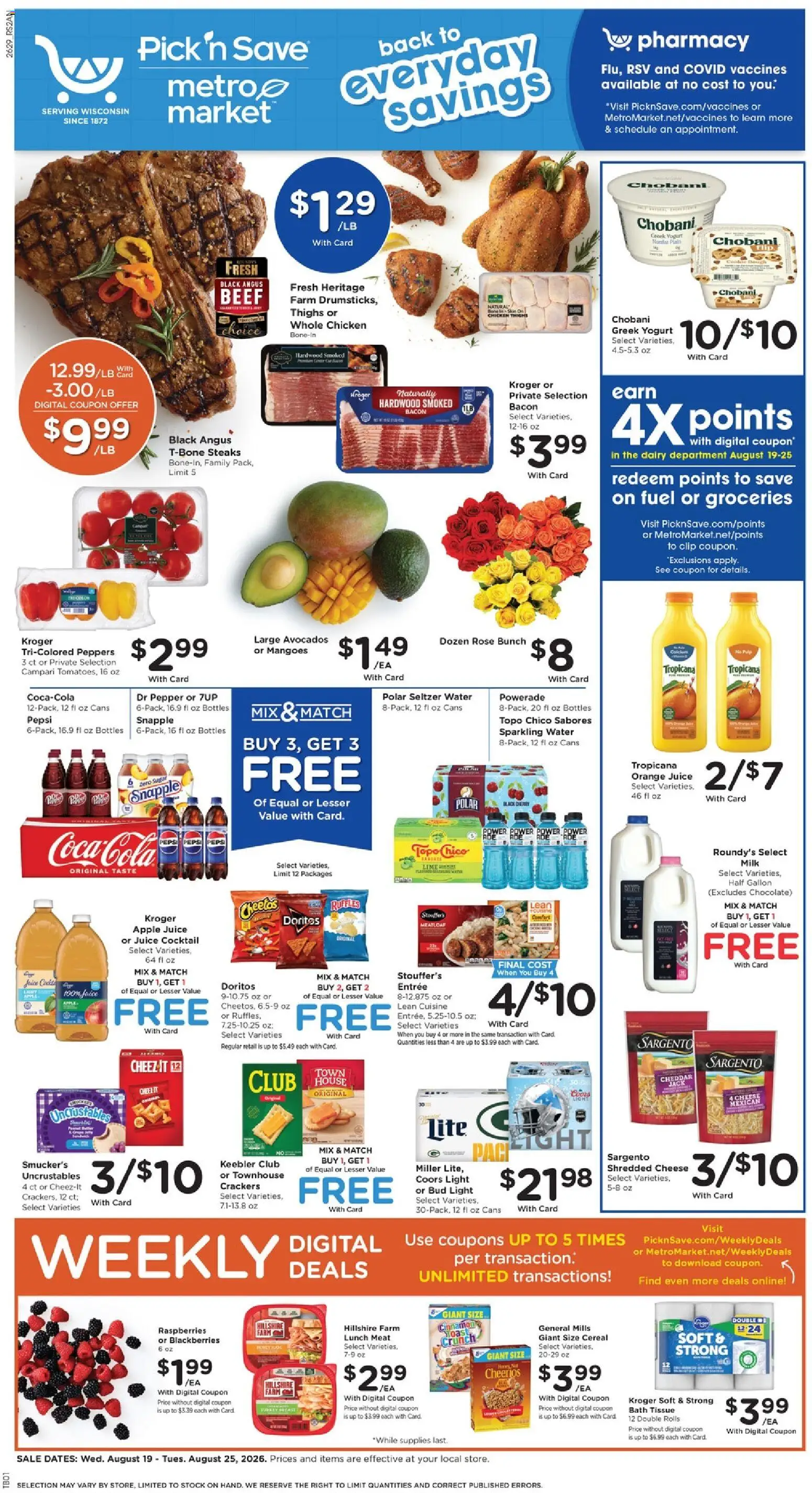 Pick ‘n Save Weekly Ad - valid from 08/19/2026 | Page: 1 | Products: Raspberries, Groceries, Meat, Cheese
