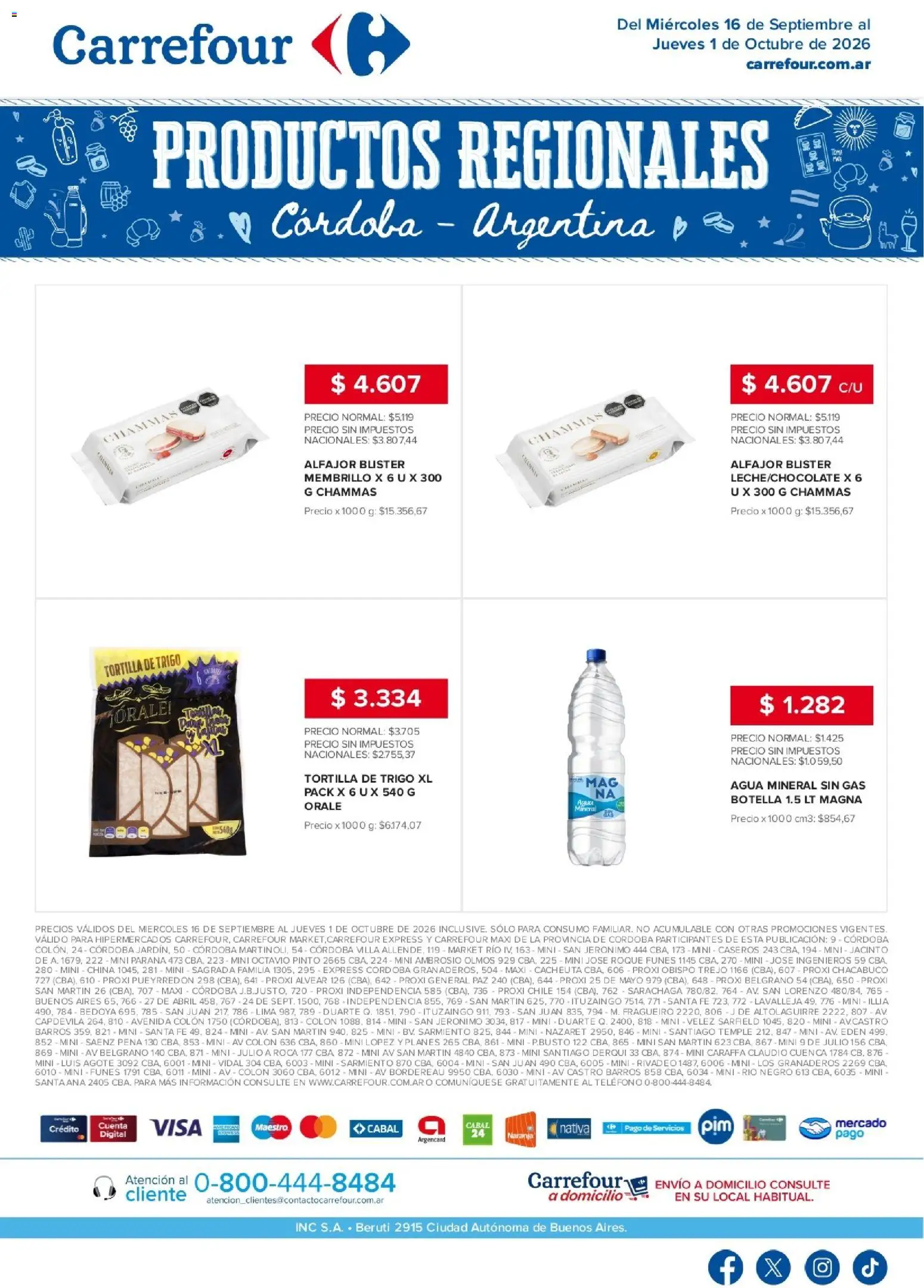 Carrefour - Regionales | Córdoba │ válido desde el 16/09/2026 | Página: 1 | Productos: Teléfono, Lima, Agua, Alfajor