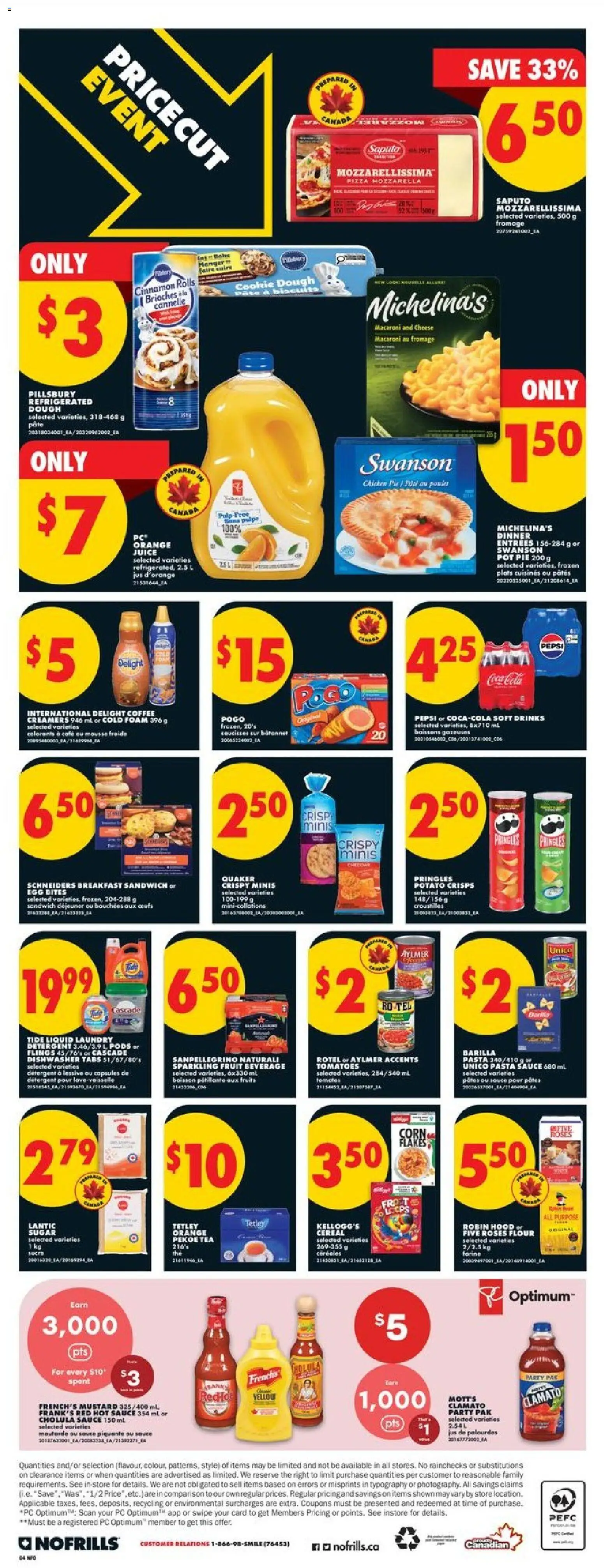 No Frills flyer valid from 16.04.2026 | Page: 4 | Products: Dishwasher, Coffee, Pizza, Tomatoes