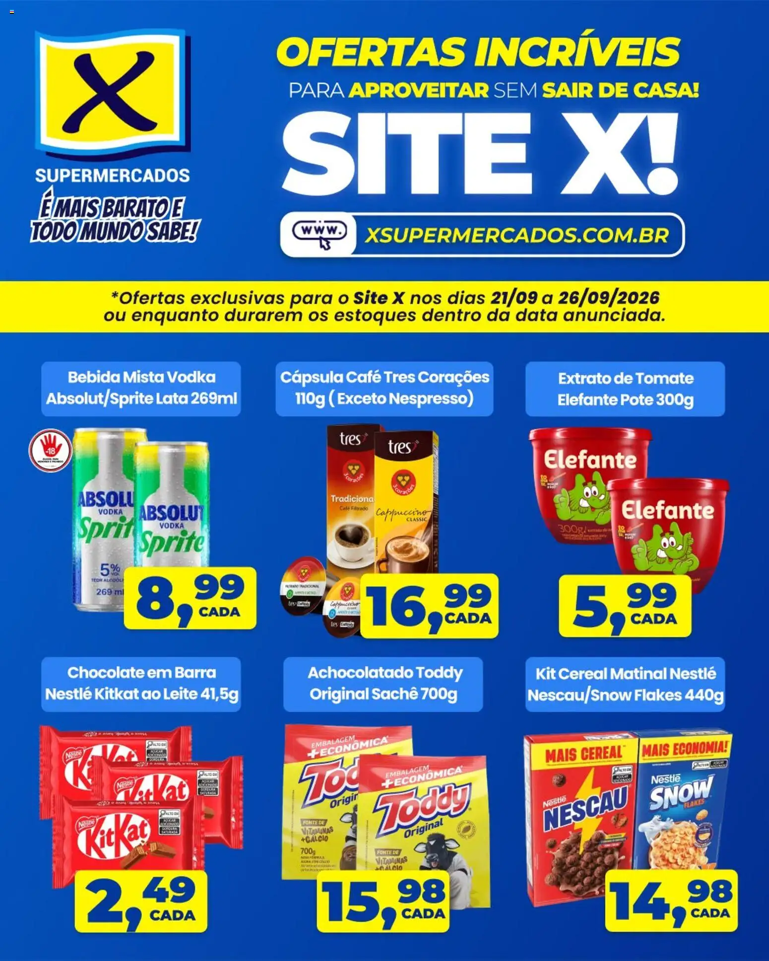 X Supermercados Folheto - válido de 21/09/2026 | Página: 2 | Produtos: Cappuccino, Café, Chocolate em barra, Vodka