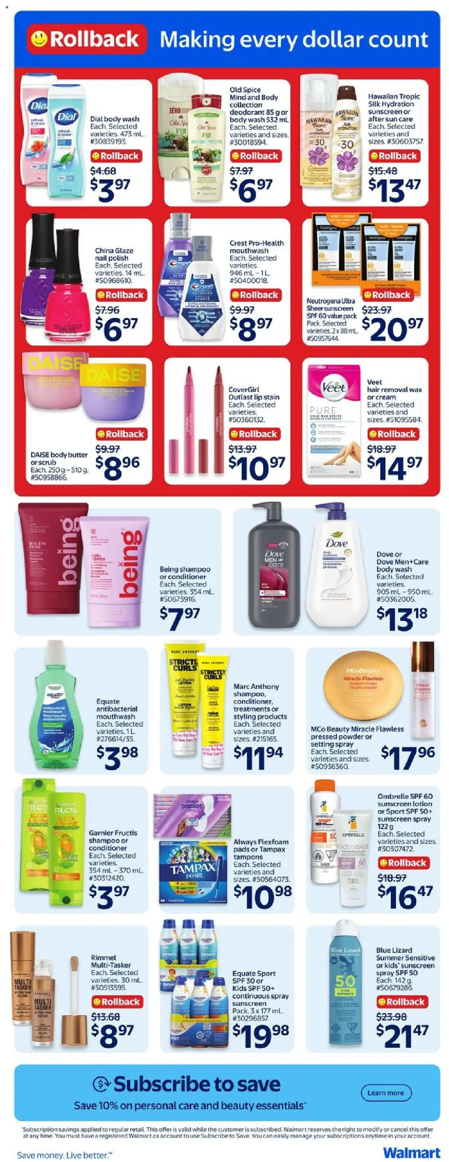 Walmart flyer valid from Jul 9, 2026 | Page: 12 | Products: Powder, Nail polish, Deodorant, Mouthwash