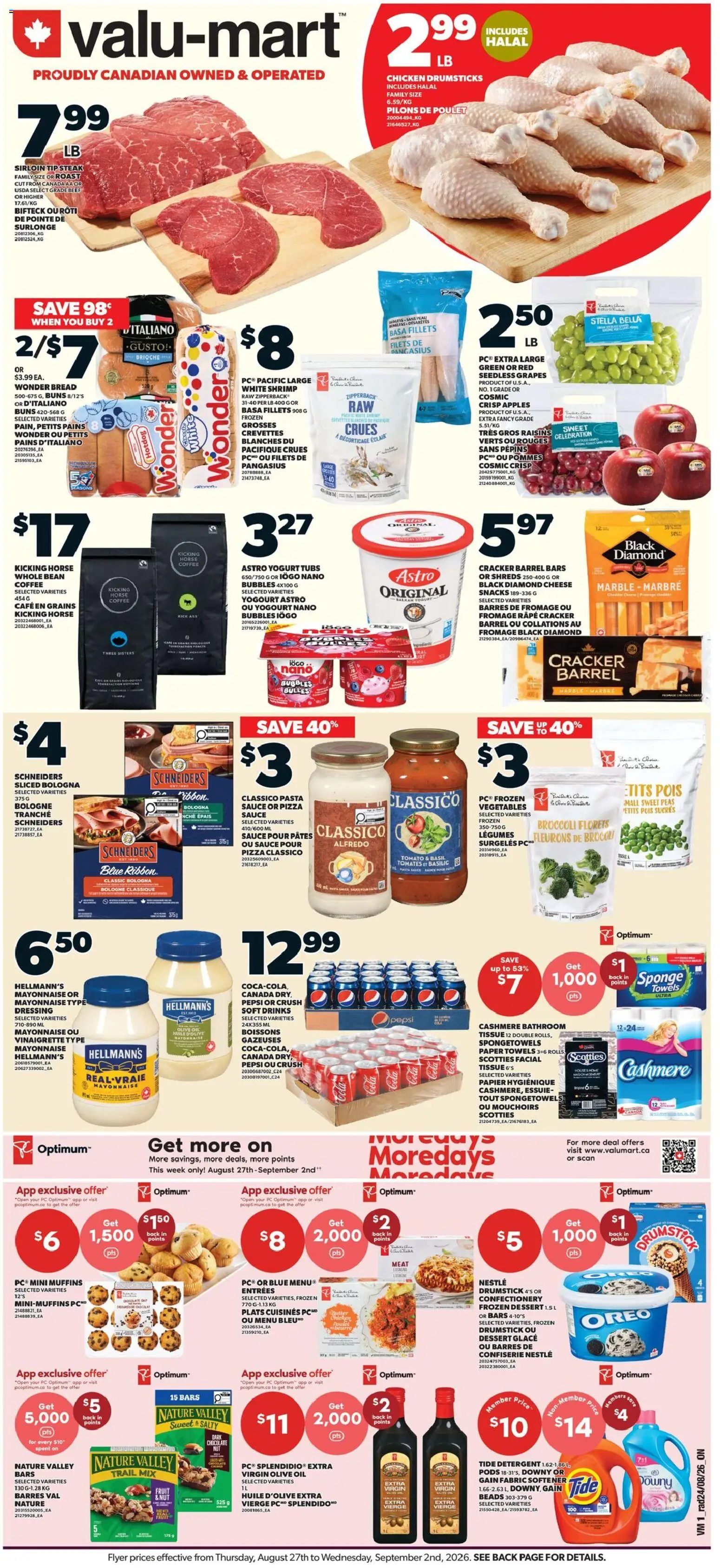 Valu Mart flyer valid from Aug 27, 2026 | Page: 1 | Products: Meat, Dressing, Snacks, Chicken
