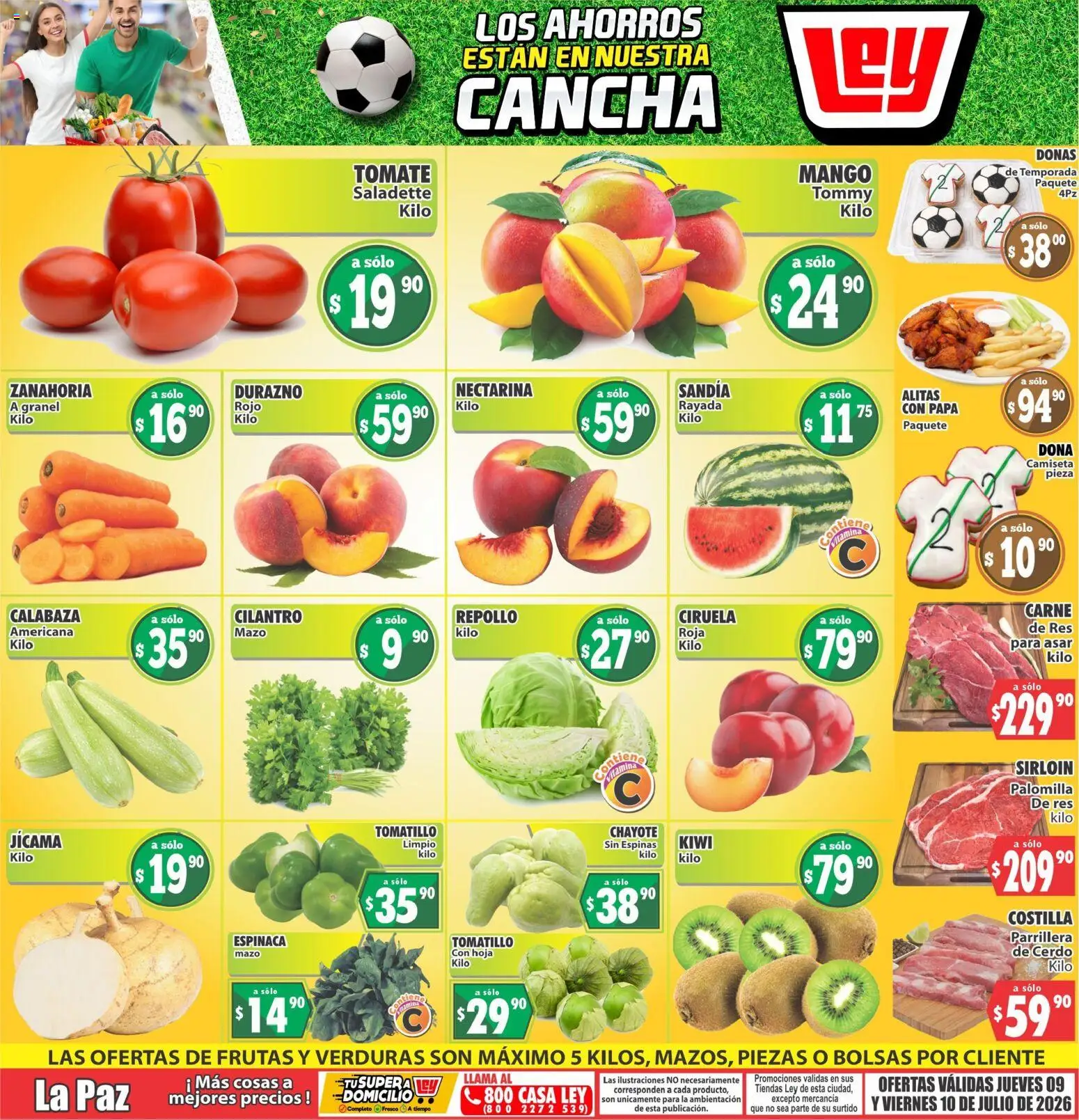 Nuevas ofertas de Casa Ley válidas en toda la República Mexicana desde el 09/07/2026. ¡Encuentra las mejores ofertas en Casa Ley folleto Las ofertas de frutas y verdunas! | Página: 1 | Productos: Papa, Sandía, Mango, Zanahoria