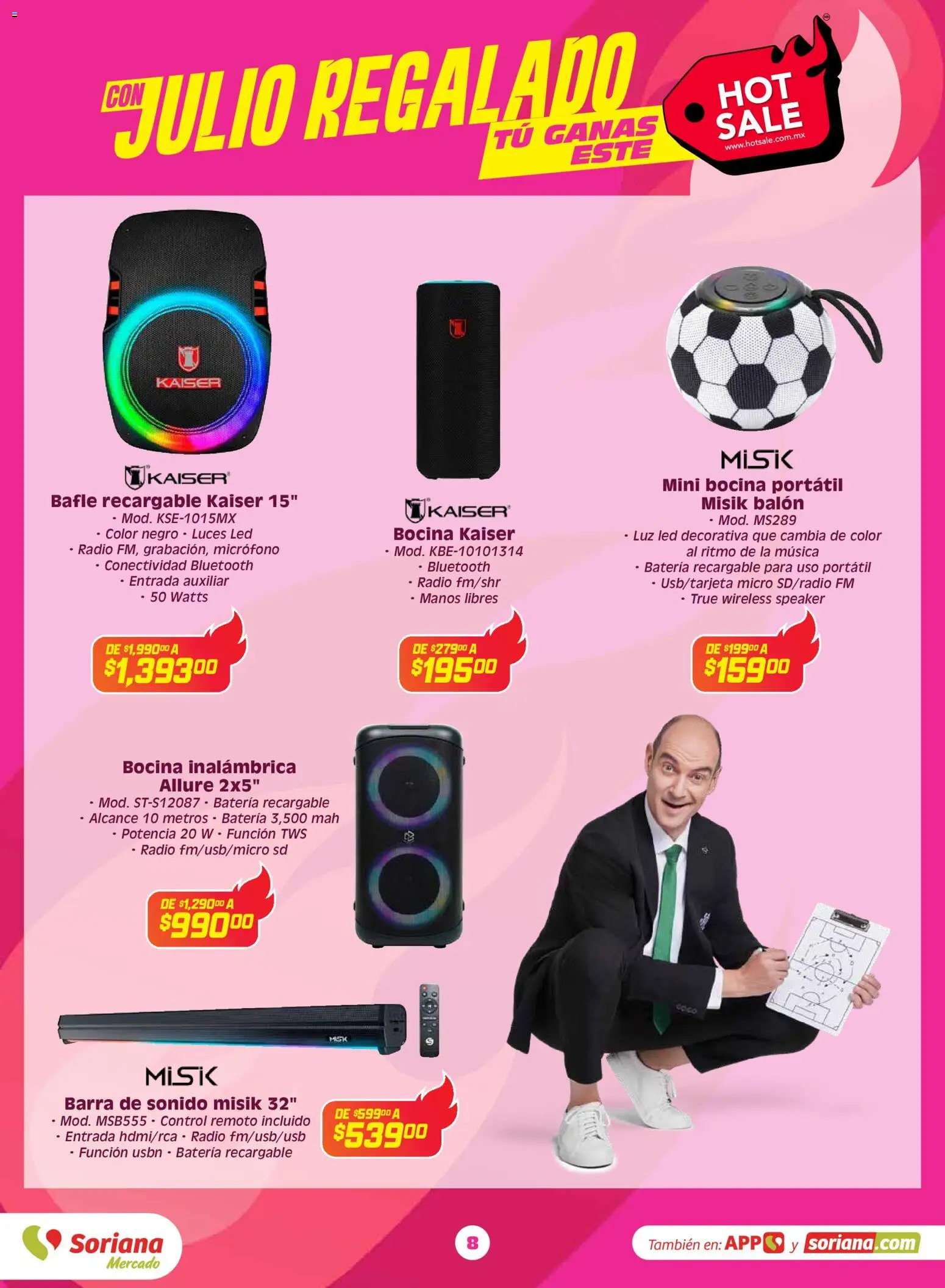 Nuevas ofertas de Soriana válidas en toda la República Mexicana desde el 25.05.2026. ¡Encuentra las mejores ofertas en Soriana Hot Sale Mercado Nacional! | Página: 8 | Productos: Micrófono, Bocina, Barra, Batería