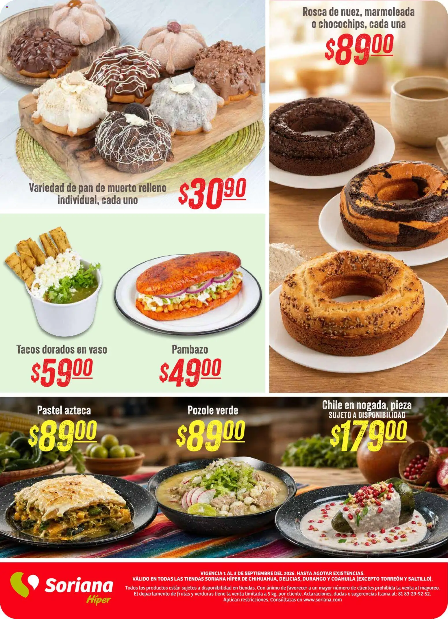 Nuevas ofertas de Soriana válidas en toda la República Mexicana desde el 01/09/2026. ¡Encuentra las mejores ofertas en Soriana Martes y Miércoles del Campo Híper! | Página: 6 | Productos: Chile, Pan, Pastel, Verduras