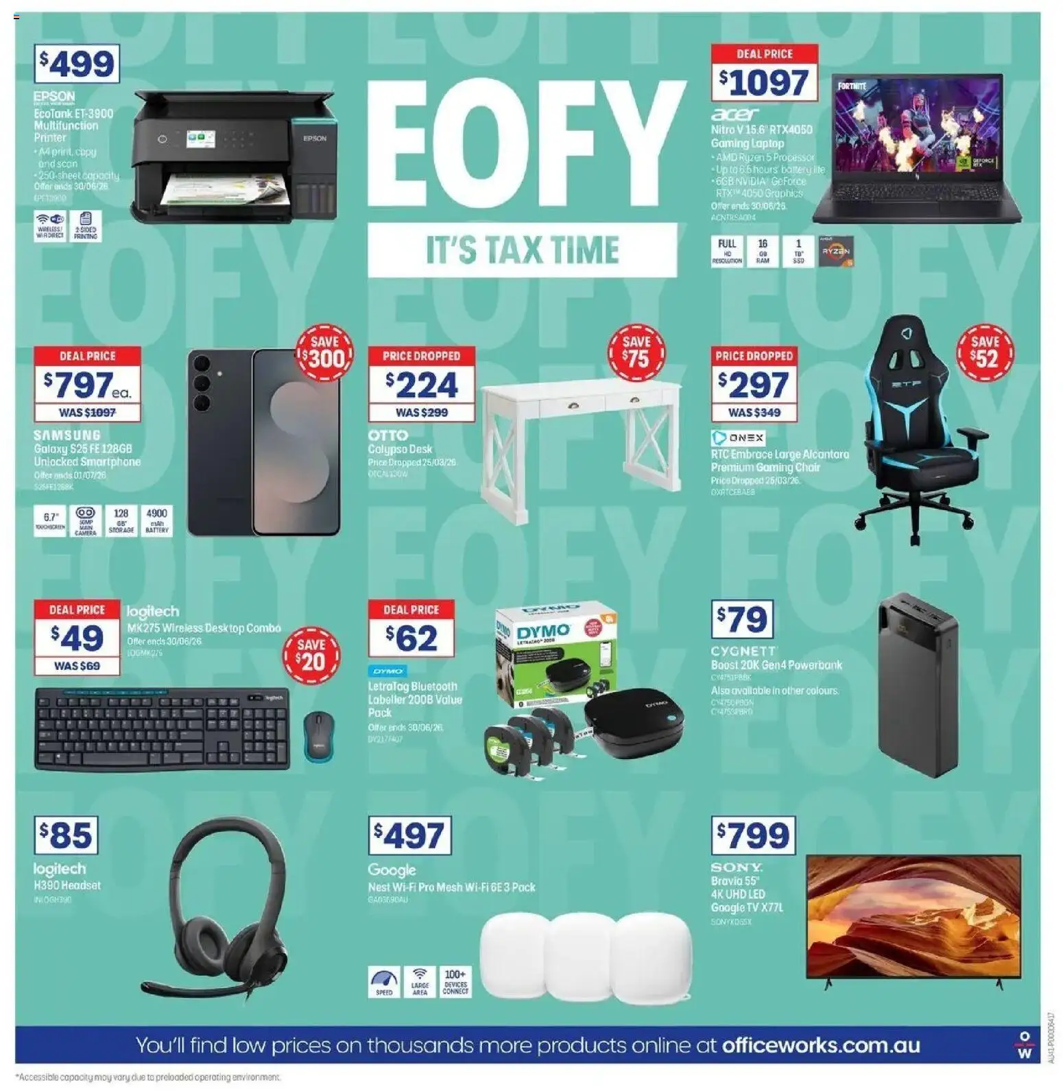 Officeworks catalogue - valid from 11.06.2026 | Page: 20 | Products: Desk, Battery, Printer, Tv