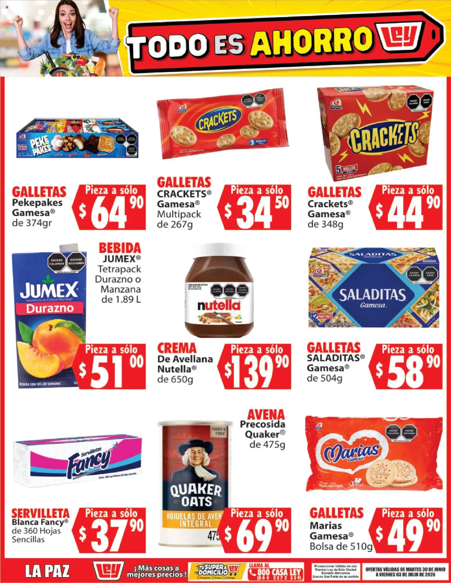 Nuevas ofertas de Casa Ley válidas en toda la República Mexicana desde el 30/06/2026. ¡Encuentra las mejores ofertas en Casa Ley folleto Todo es ahorro! | Página: 3 | Productos: Durazno, Crema, Manzana, Galletas