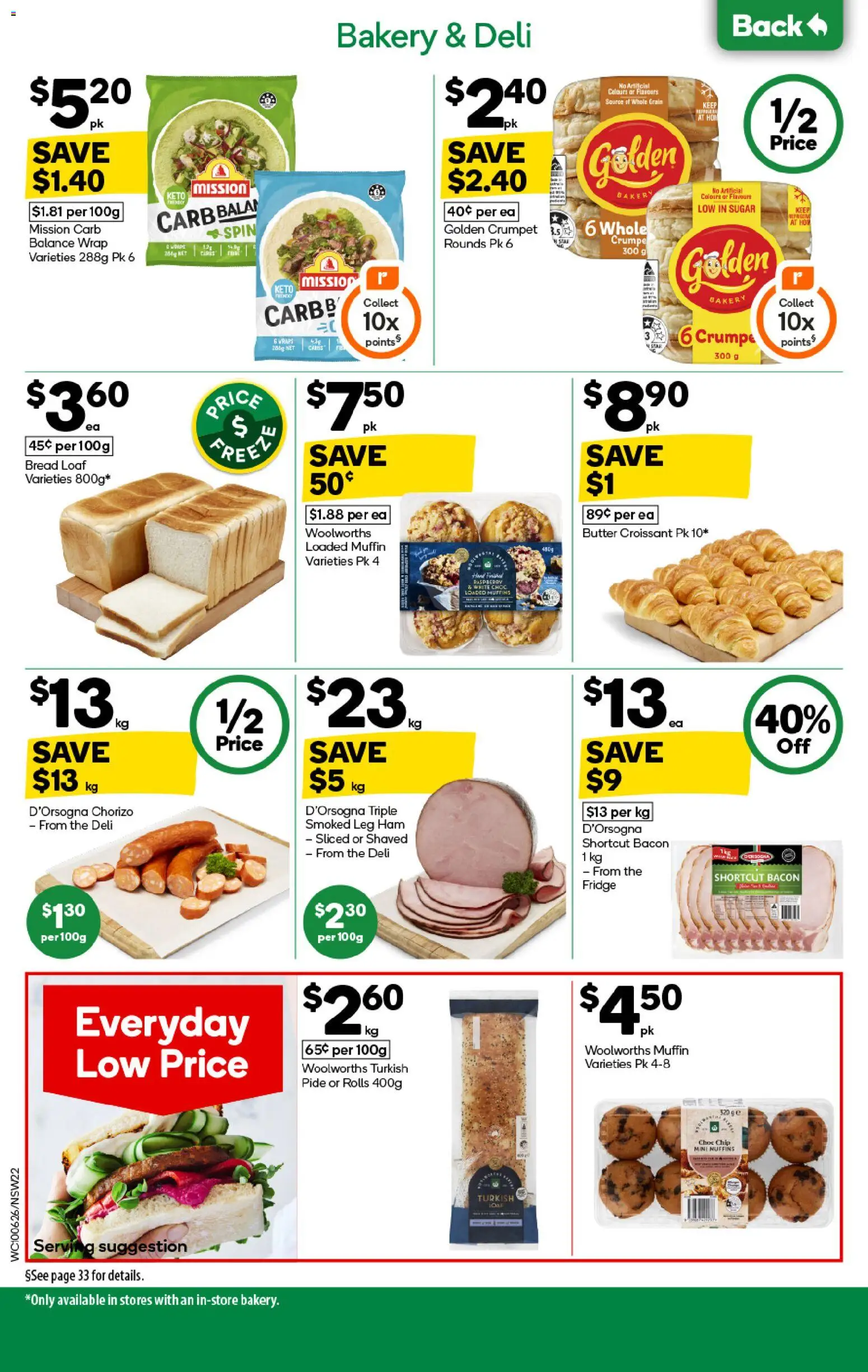 Woolworths catalogue - valid from 10.06.2026 | Page: 22 | Products: Butter, Bread, Ham, Bakery