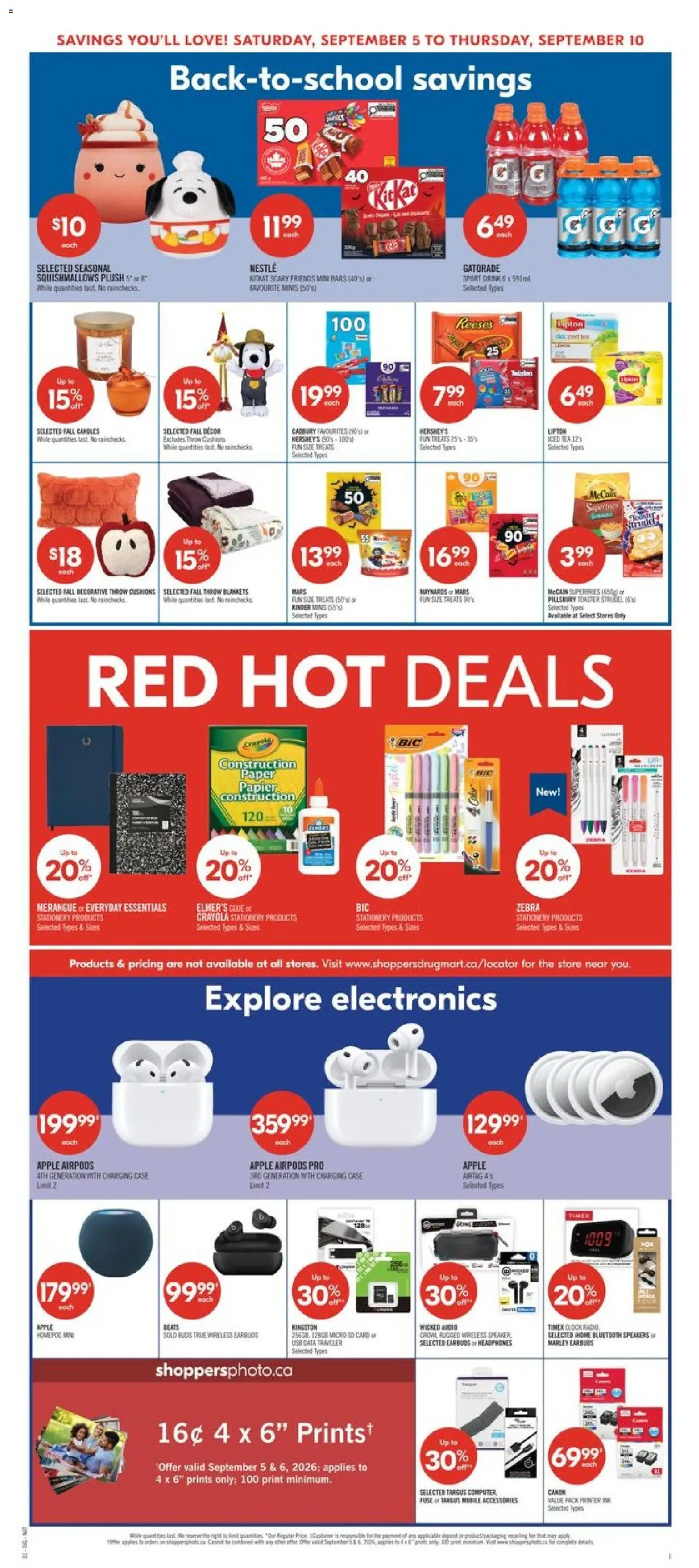 Shoppers flyer valid from Sep 5, 2026 | Page: 8 | Products: Tea, Printer, Candles, Ice