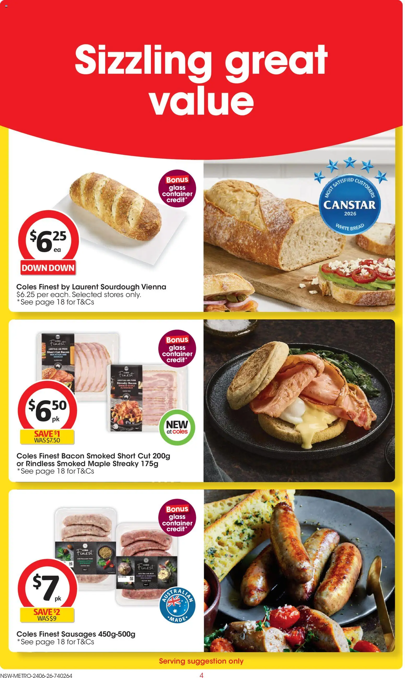 Coles catalogue - valid from 24/06/2026 | Page: 4 | Products: Bacon, Bread