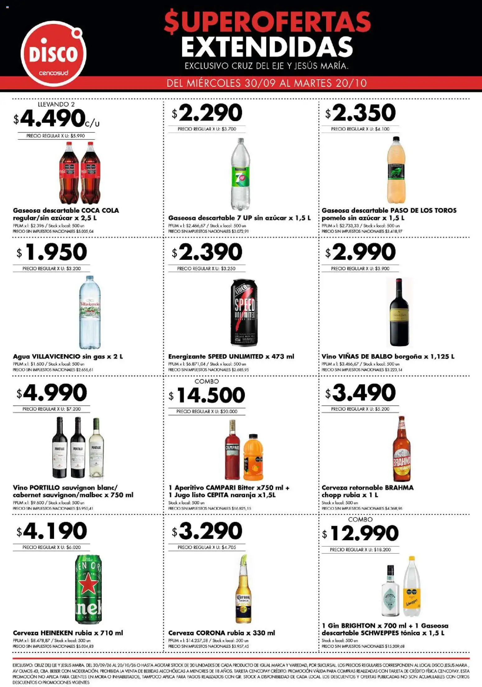 Disco - Superofertas extendidas - Cruz del Eje y Jesus Maria │ válido desde el 30/09/2026 | Página: 3 | Productos: Bebidas, Jugo, Vino, Cerveza