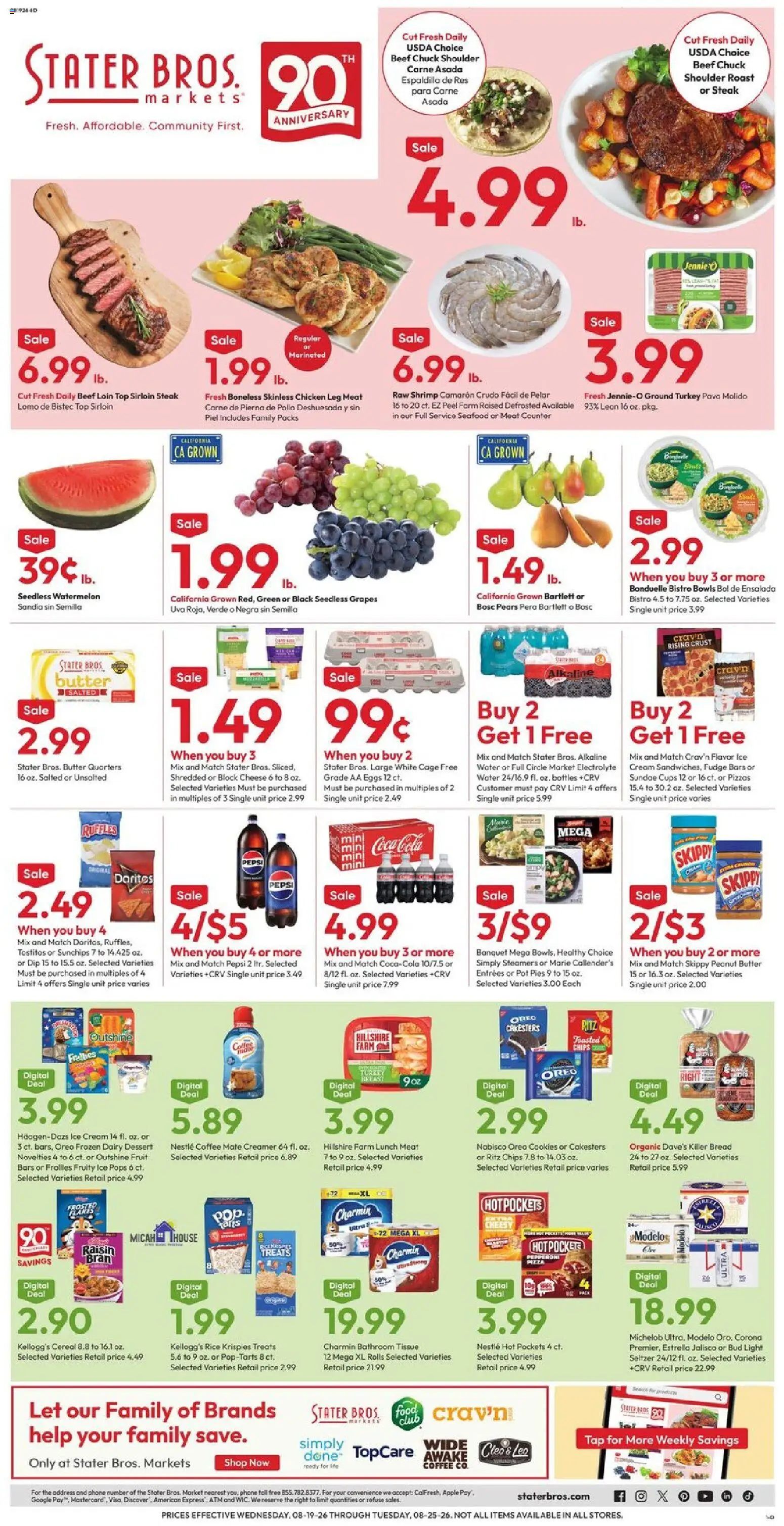 Stater Bros Weekly Ad - valid from 08/19/2026 | Page: 1 | Products: Turkey, Oreo, Seedless grapes, Steak