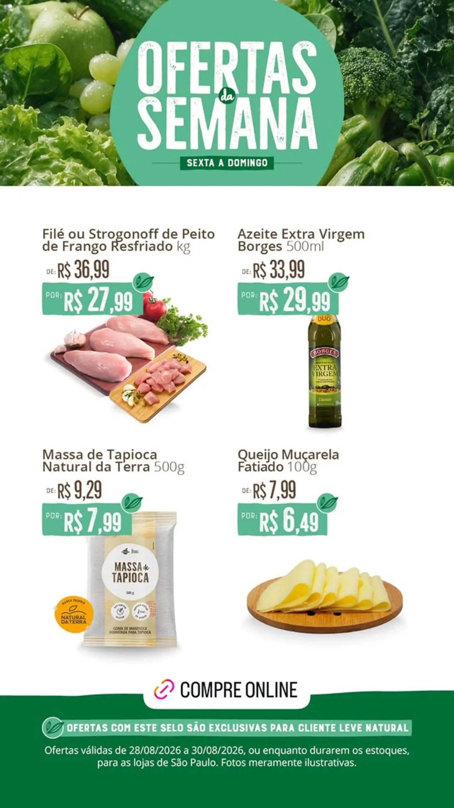 Natural da Terra Folheto - válido de 28/08/2026 | Página: 2 | Produtos: Queijo muçarela, Azeite extra virgem, Massa, Azeite