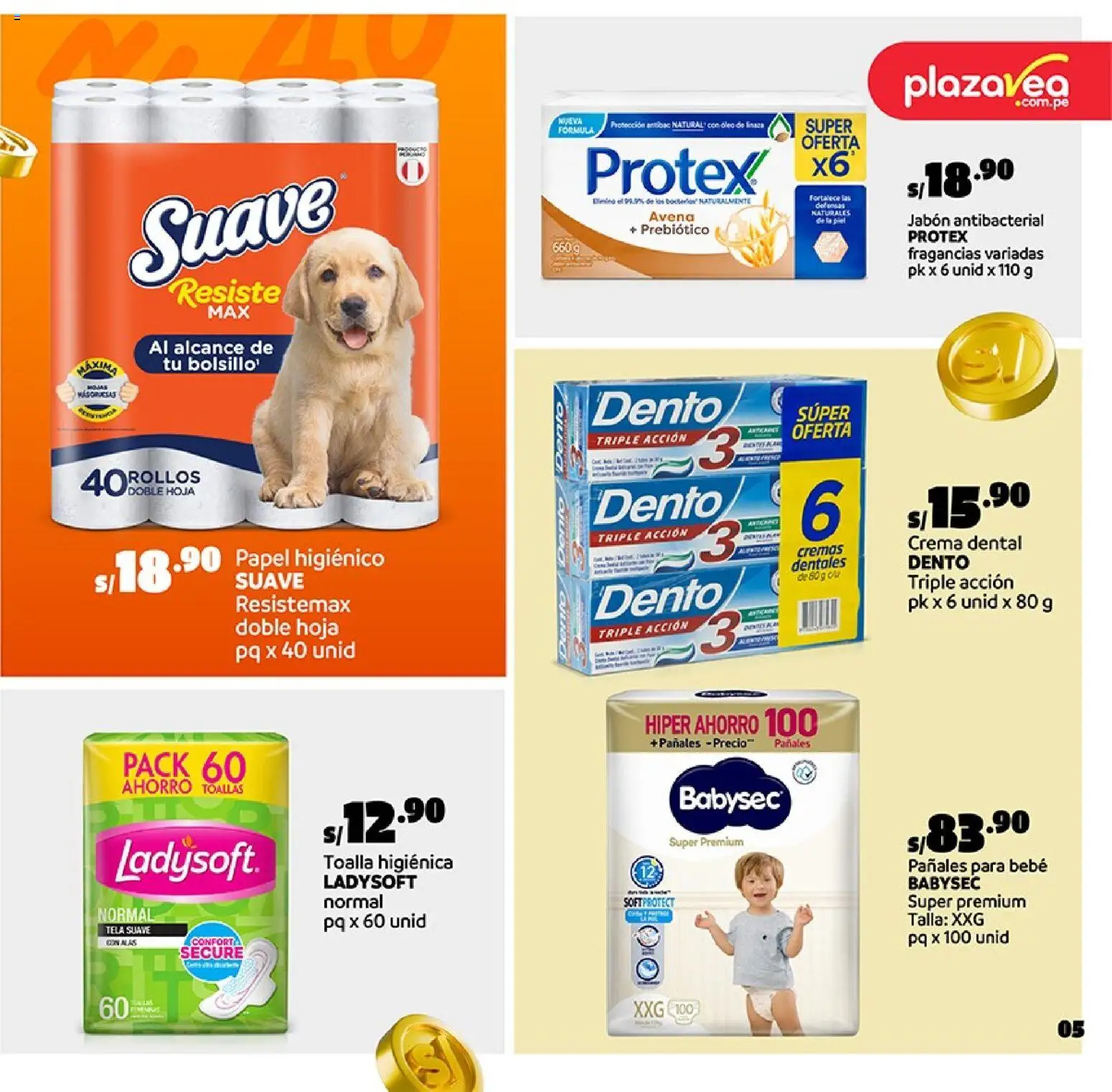 Catálogo Plaza Vea válido desde 17/08/2026 | Página: 5 | Productos: Jabón, Toallas, Pañales para bebé, Toalla