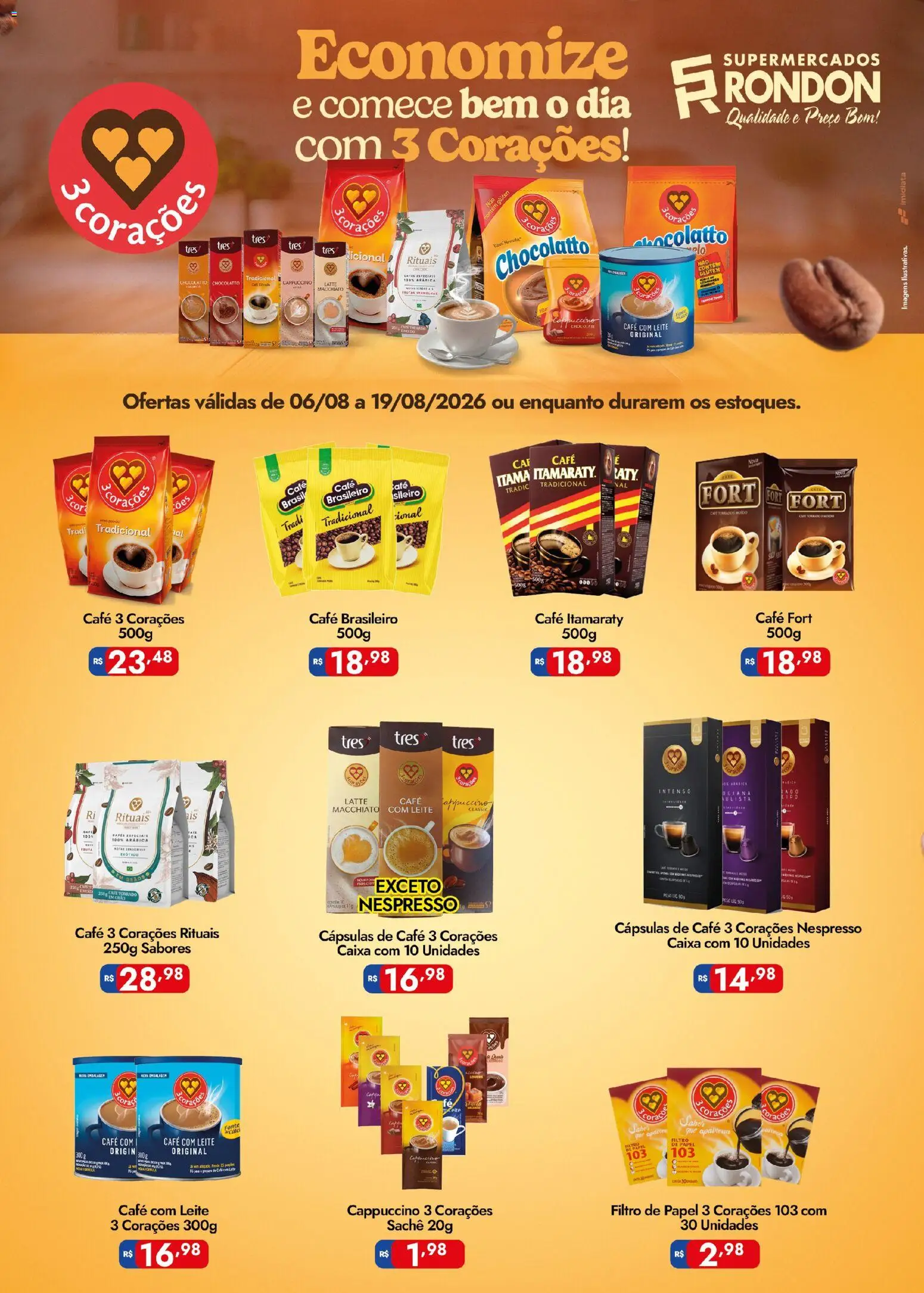 Supermercados Rondon Folheto - válido de 06/08/2026 | Página: 1 | Produtos: Cápsulas, Caixa, Leite, Café