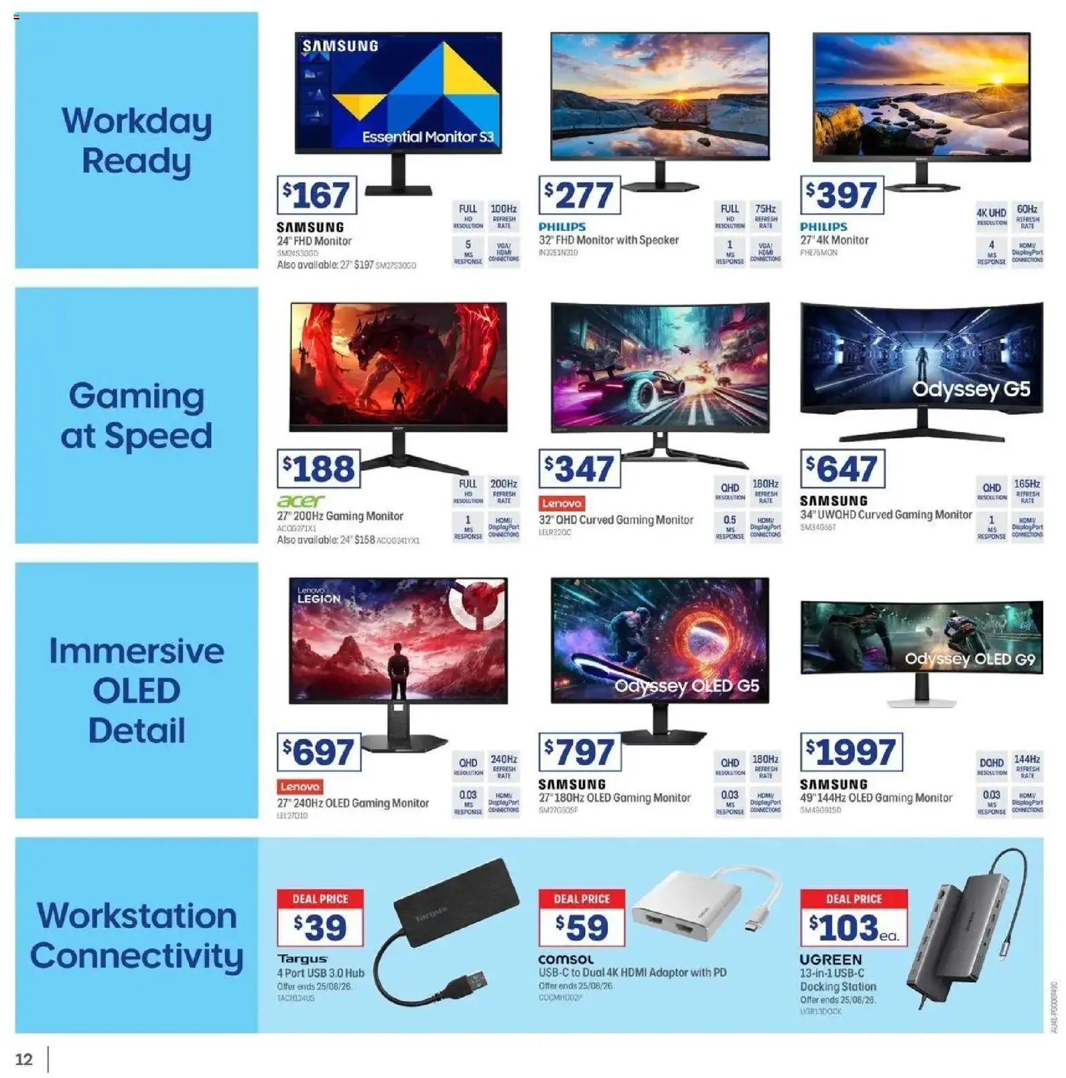 Officeworks catalogue - valid from 11/08/2026 | Page: 12 | Products: Adaptor, Monitor, Speaker, Usb