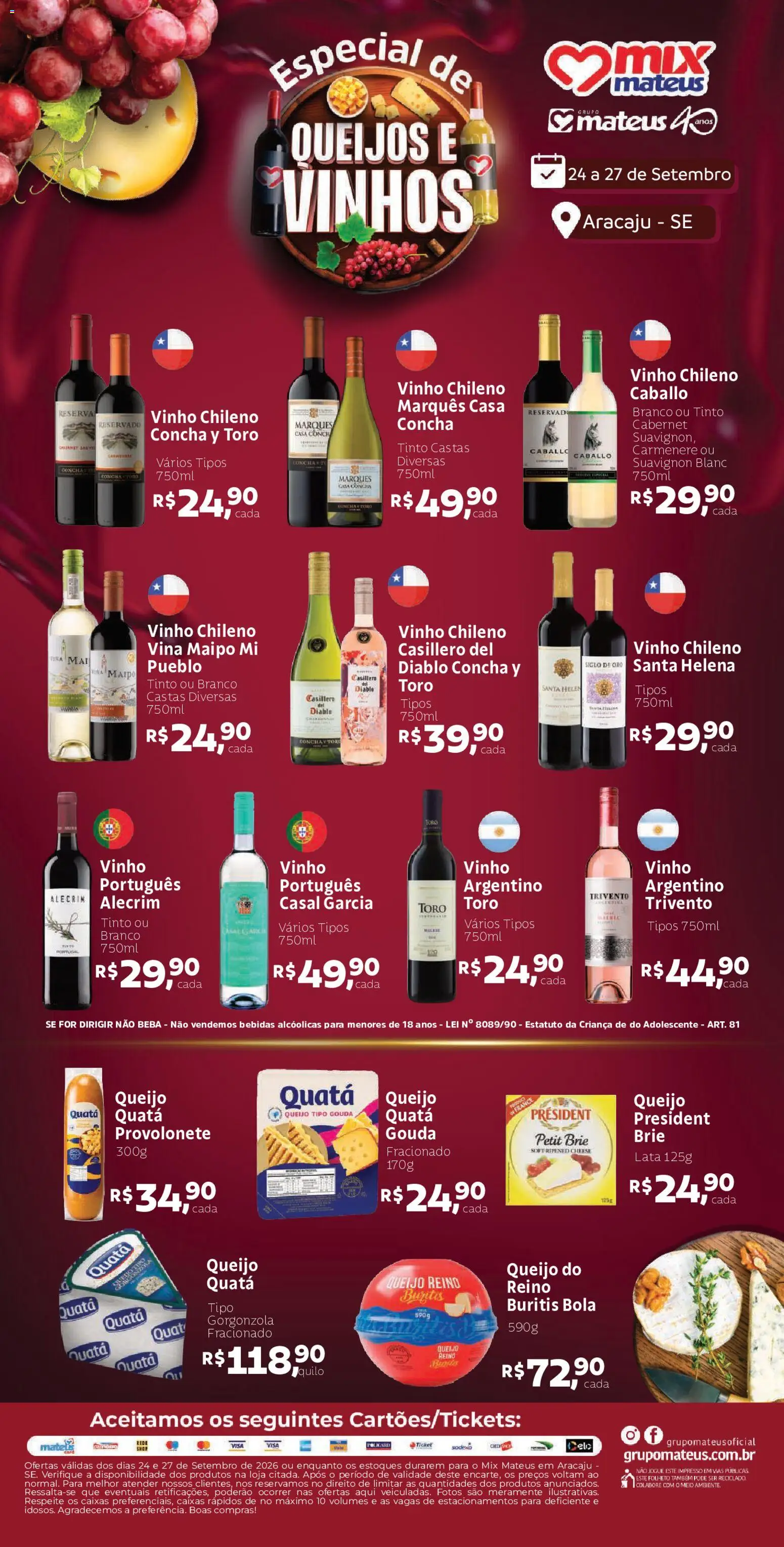 Mateus Folheto - válido de 24/09/2026 | Página: 1 | Produtos: Bebidas, Queijo, Vinho, Brie