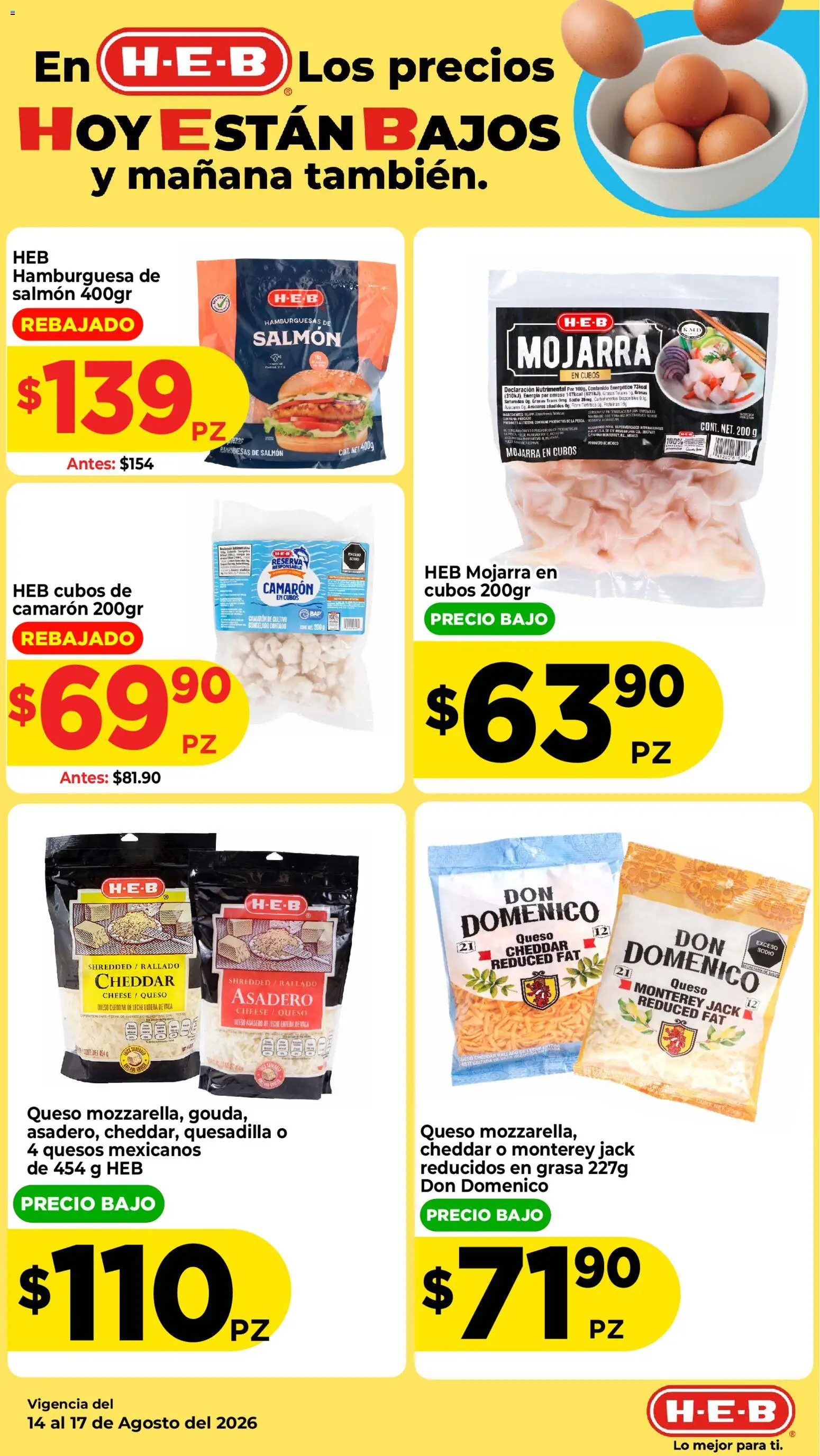 Nuevas ofertas de H-E-B válidas en toda la República Mexicana desde el 14/08/2026. ¡Encuentra las mejores ofertas en H-E-B folleto! | Página: 3 | Productos: Queso Cheddar, Leche entera, Leche, Queso