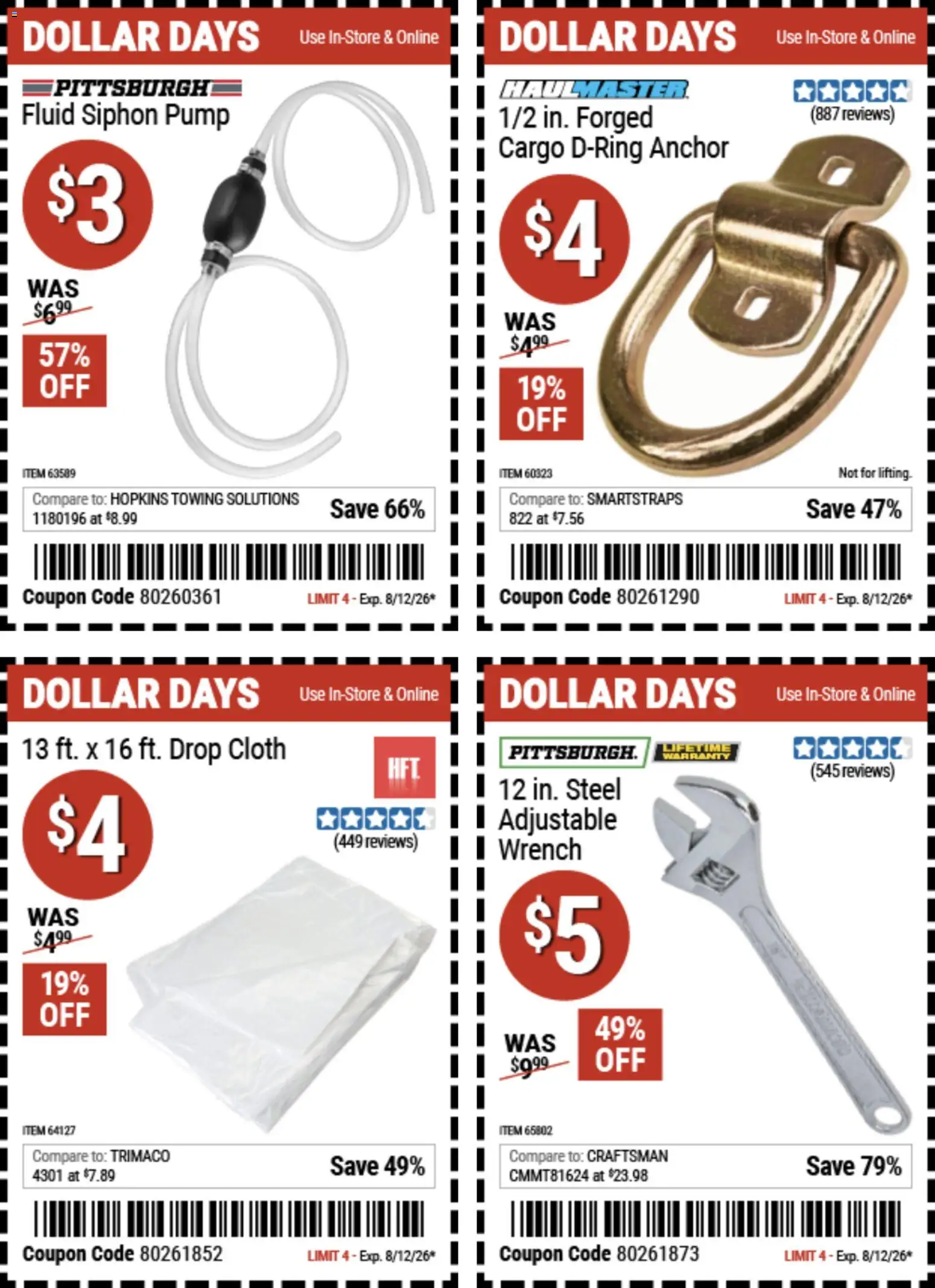 Harbor Freight Dollar Days - valid from 07/30/2026 | Page: 6 | Products: Wrench, Pump, Anchor